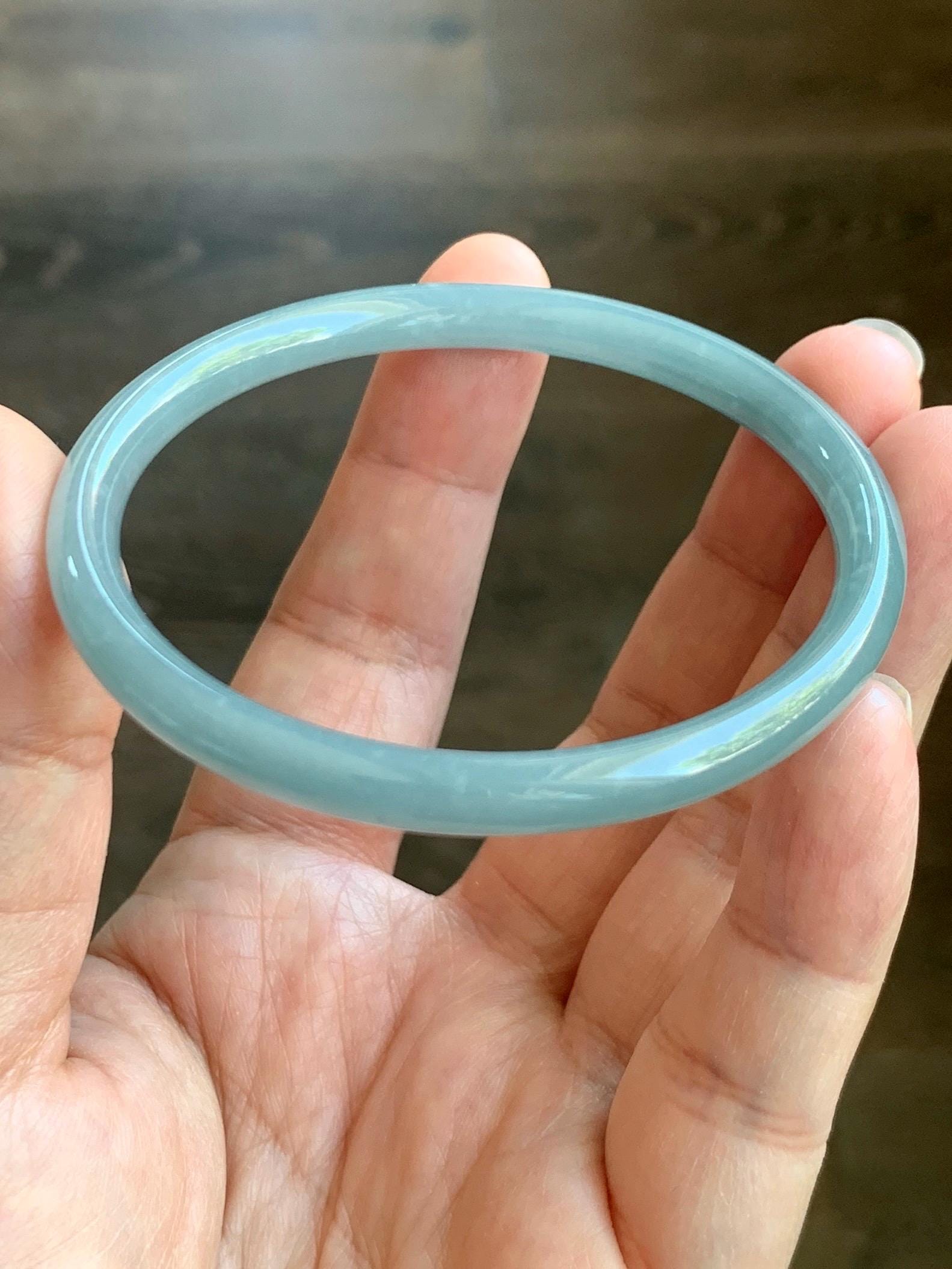 Certified Natural Grade A Guatemalan Icy Translucent Light Dusty Blue Jade Jadeite Bangle Bracelet 56.8mm 7" 17.72g 天然危蓝糯冰浅蓝翡翠圆条手镯 8768