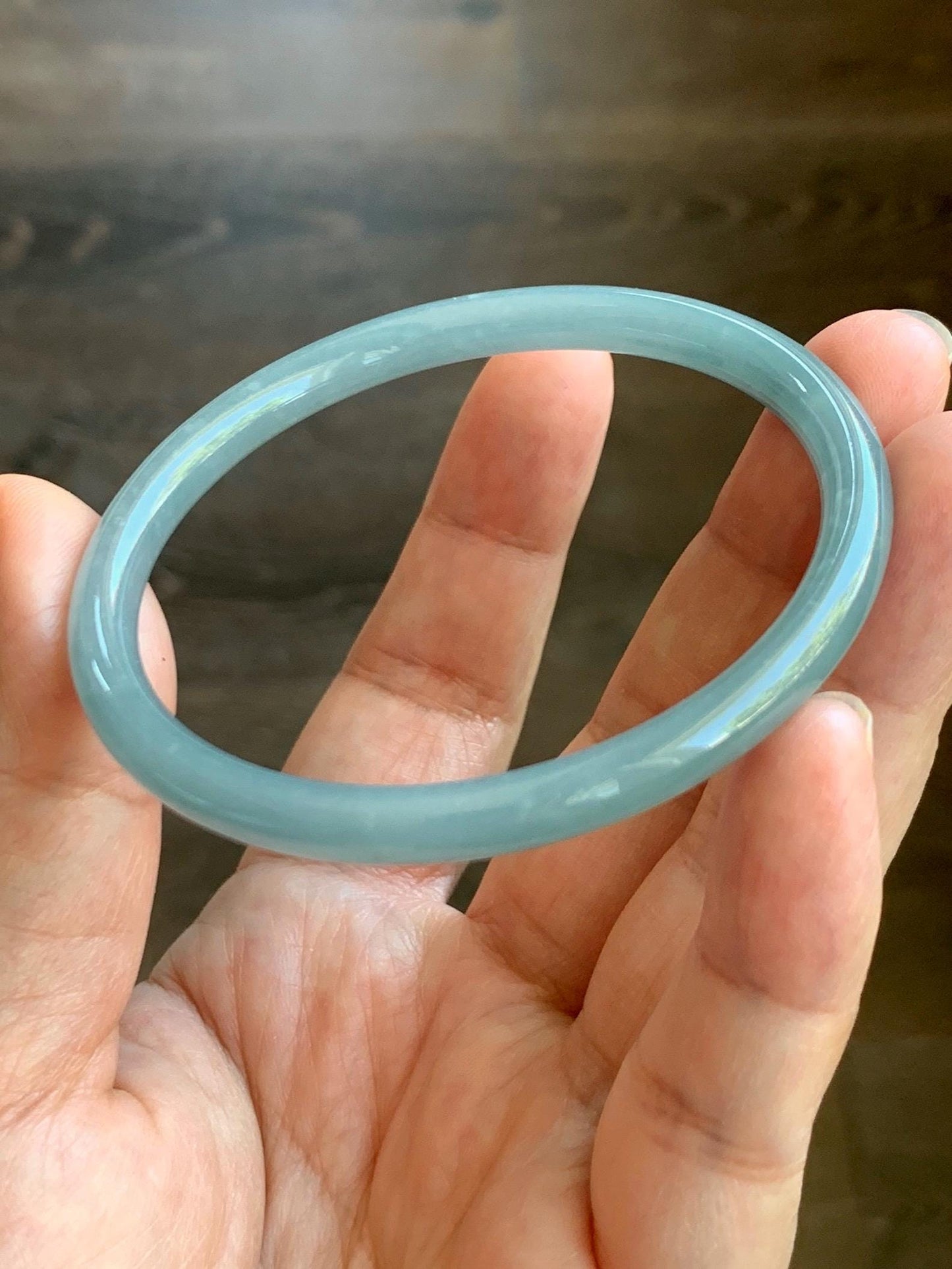 Certified Natural Grade A Guatemalan Icy Translucent Light Dusty Blue Jade Jadeite Bangle Bracelet 56.8mm 7" 17.72g 天然危蓝糯冰浅蓝翡翠圆条手镯 8768