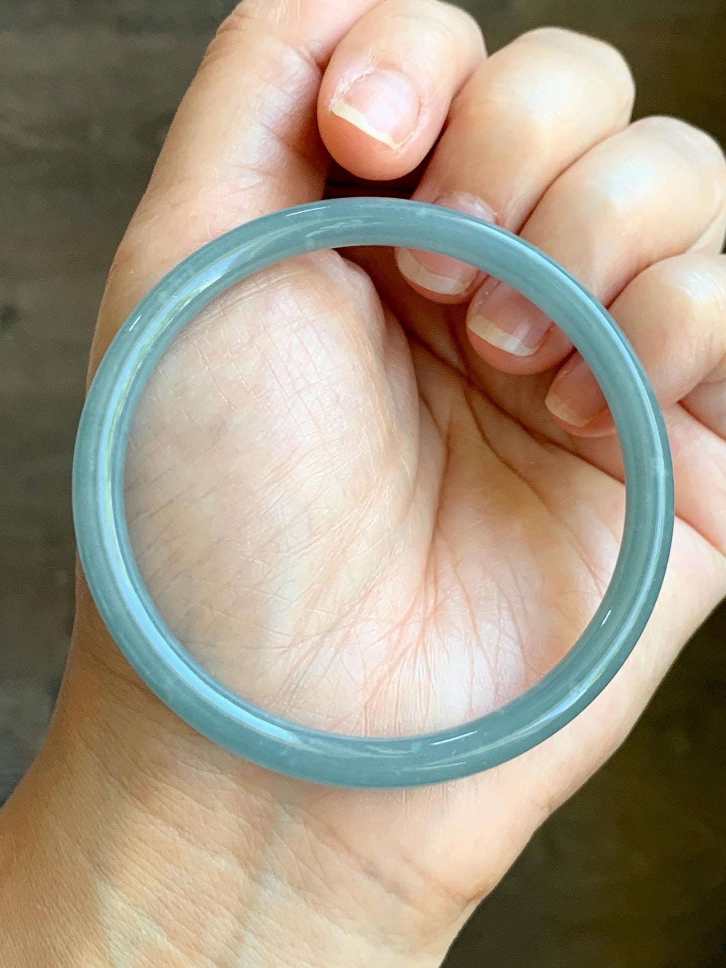 Certified Natural Grade A Guatemalan Icy Translucent Light Dusty Blue Jade Jadeite Bangle Bracelet 56.8mm 7" 17.72g 天然危蓝糯冰浅蓝翡翠圆条手镯 8768
