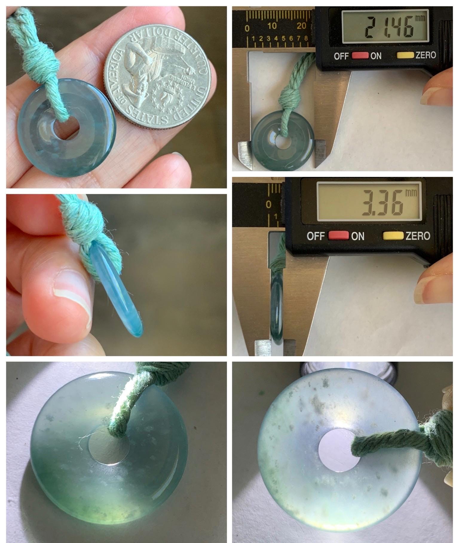 Natural Grade A Guatemalan Icy Translucent Teal Blue Jade Jadeite Ping An Kou Donut Petite Pendant Rope Necklace 25” 天然冰危蓝翡翠平安扣吊坠 WXK55L