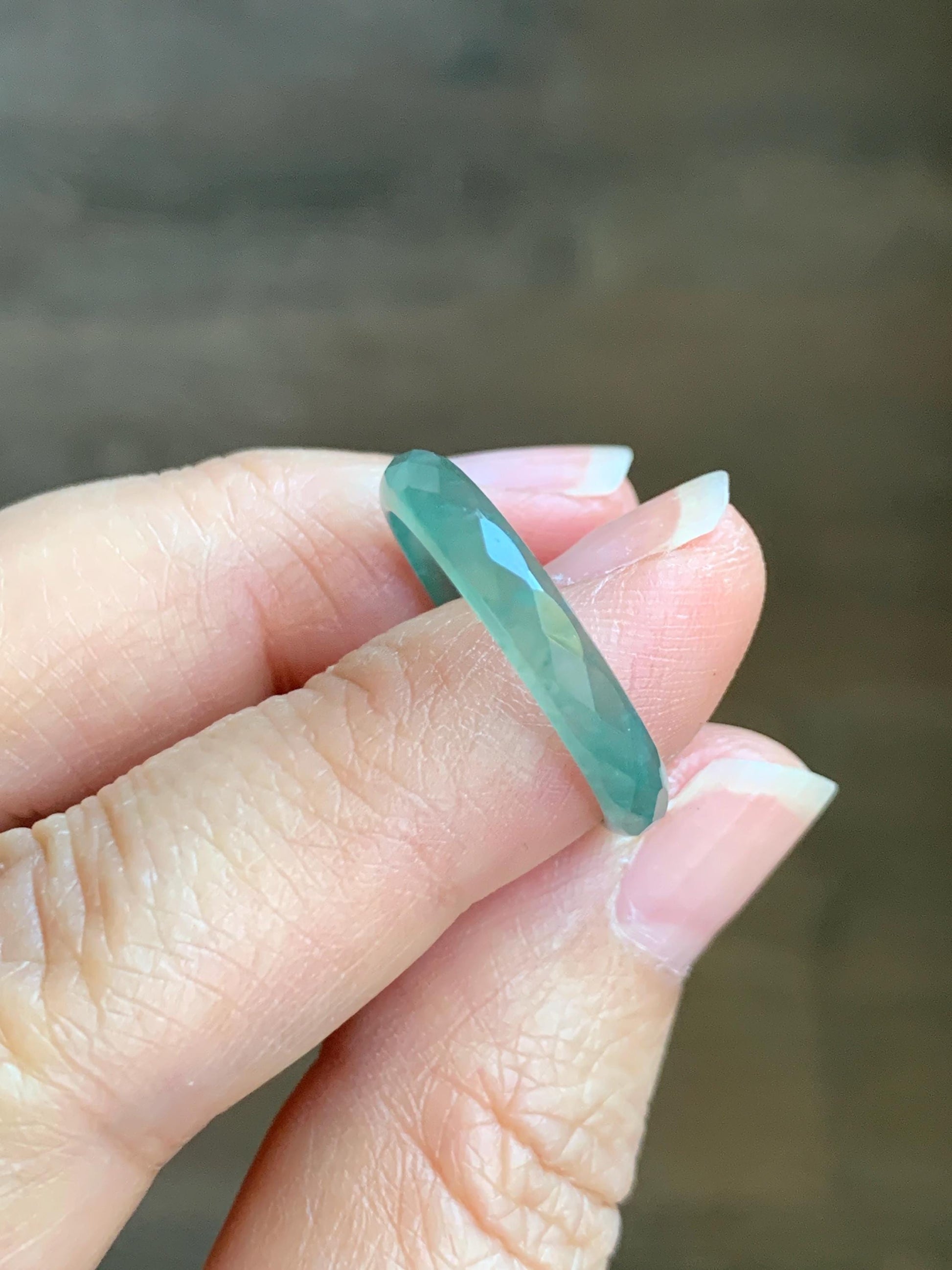 Natural Grade A Guatemalan Icy Highly Translucent Light Green Jade Jadeite Diamond Faceted Band Ring Size 8.5 天然冰危浅绿起光翡翠切割面戒圈 QGM80-H
