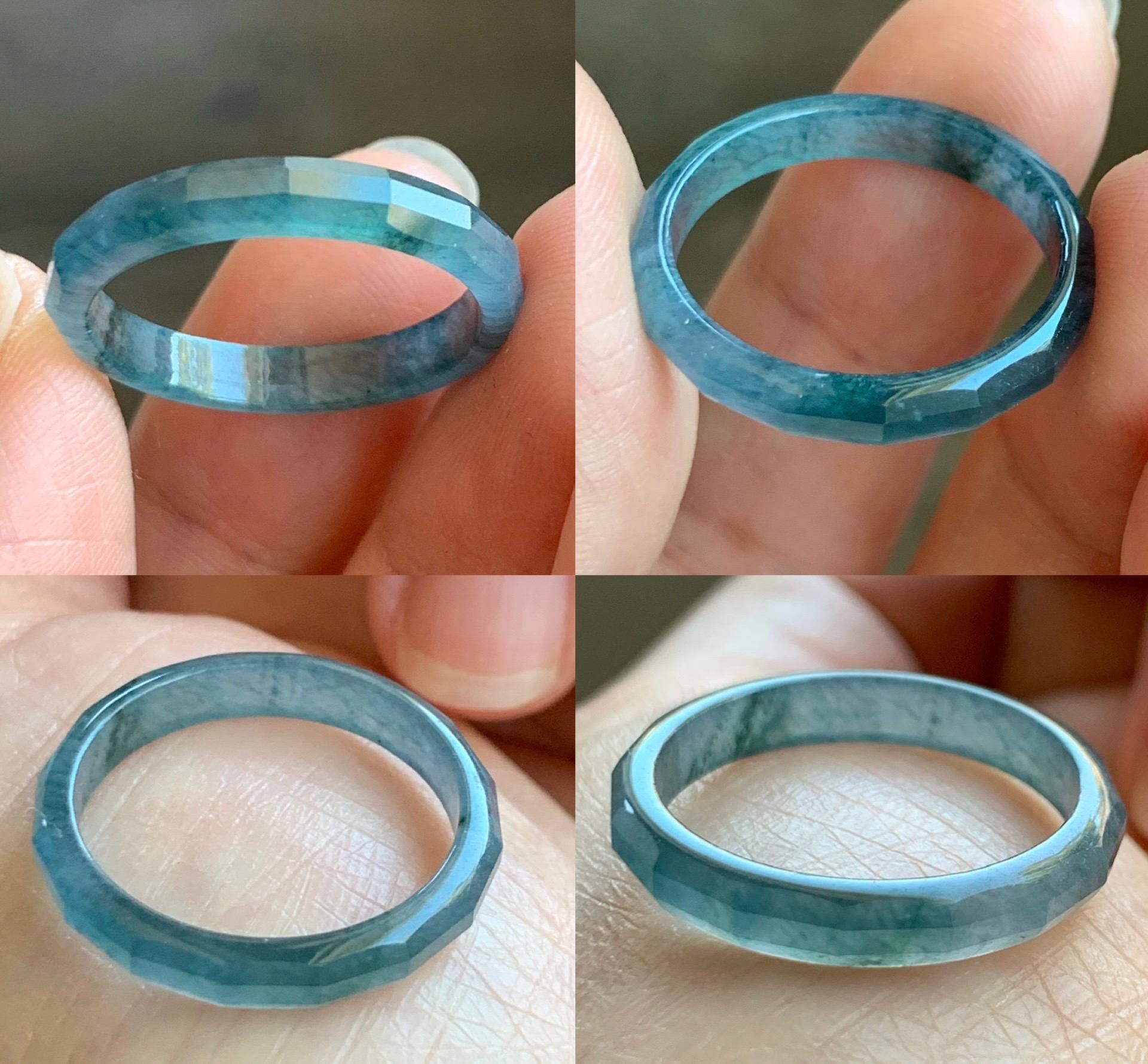 Natural Grade A Guatemalan Icy Highly Translucent Light Aegean Blue Jade Jadeite Faceted Band Ring Size 9 US 天然冰危牛仔蓝起光翡翠切割面戒圈 QGM80-F