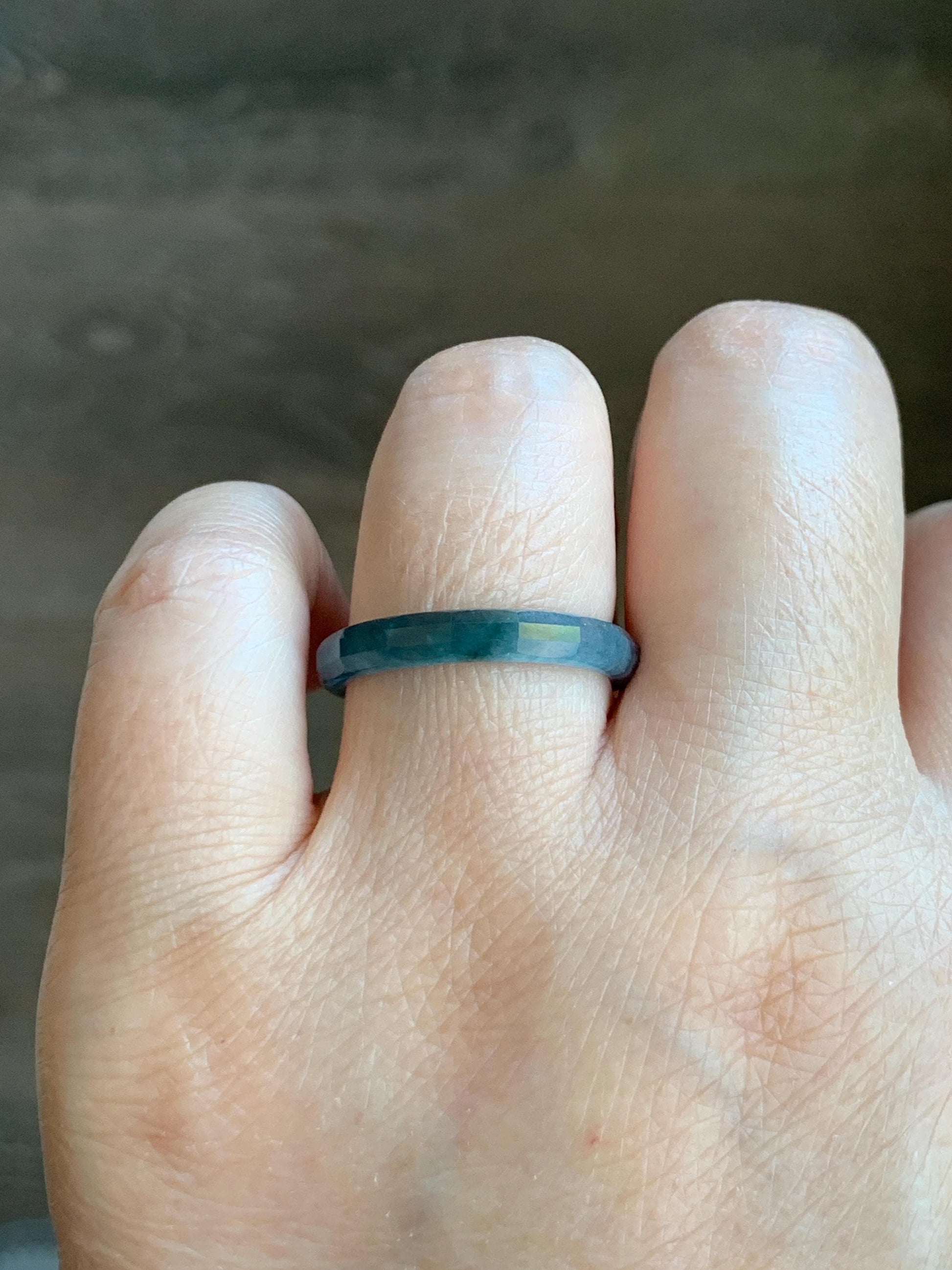 Natural Grade A Guatemalan Icy Highly Translucent Light Aegean Blue Jade Jadeite Faceted Band Ring Size 9 US 天然冰危牛仔蓝起光翡翠切割面戒圈 QGM80-F