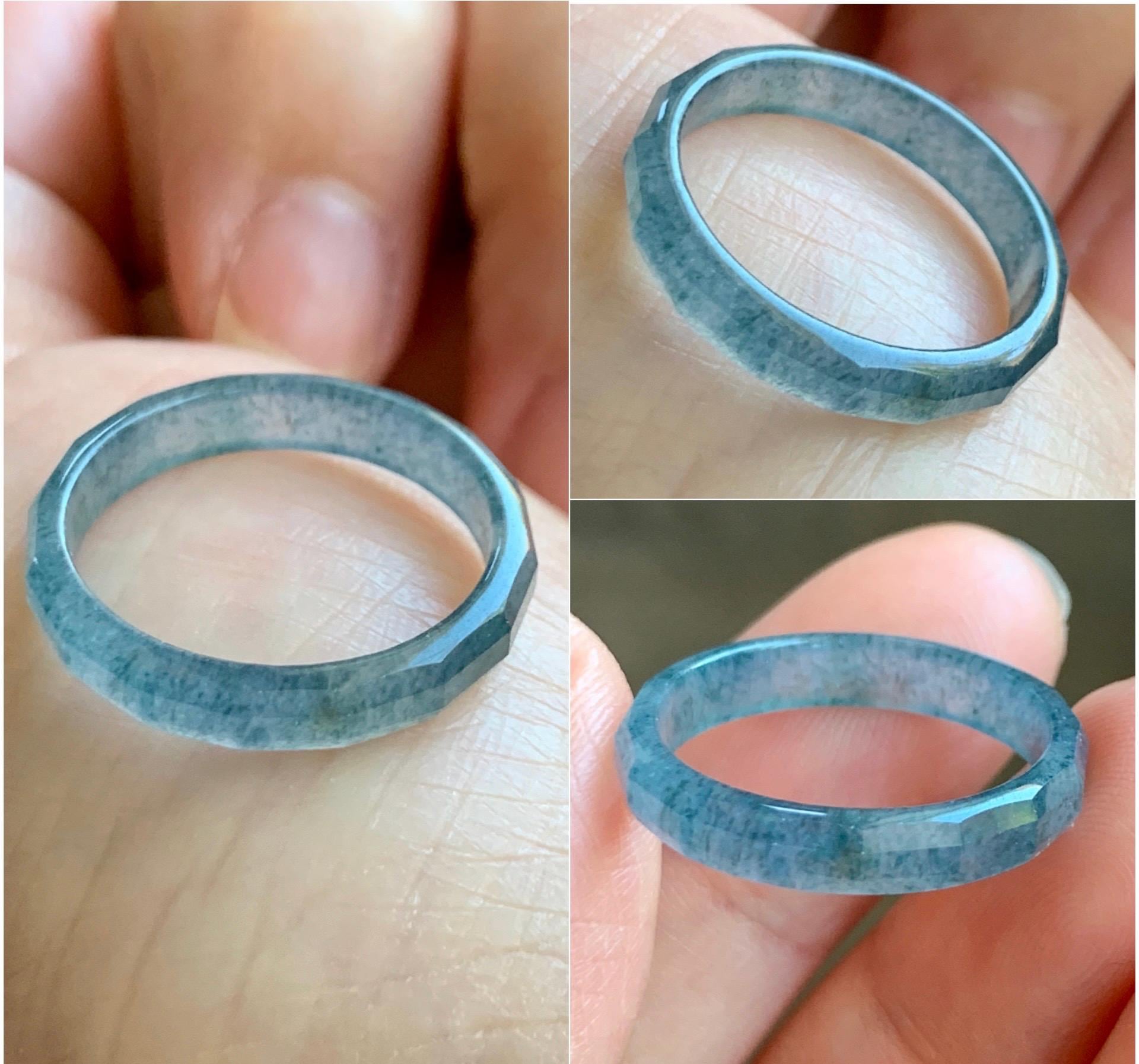 Natural Grade A Guatemalan Icy Highly Translucent Aegean Blue Jade Jadeite Faceted Band Ring Size 7.75 US 天然冰危牛仔蓝起光翡翠切割面戒圈 QGM80-C