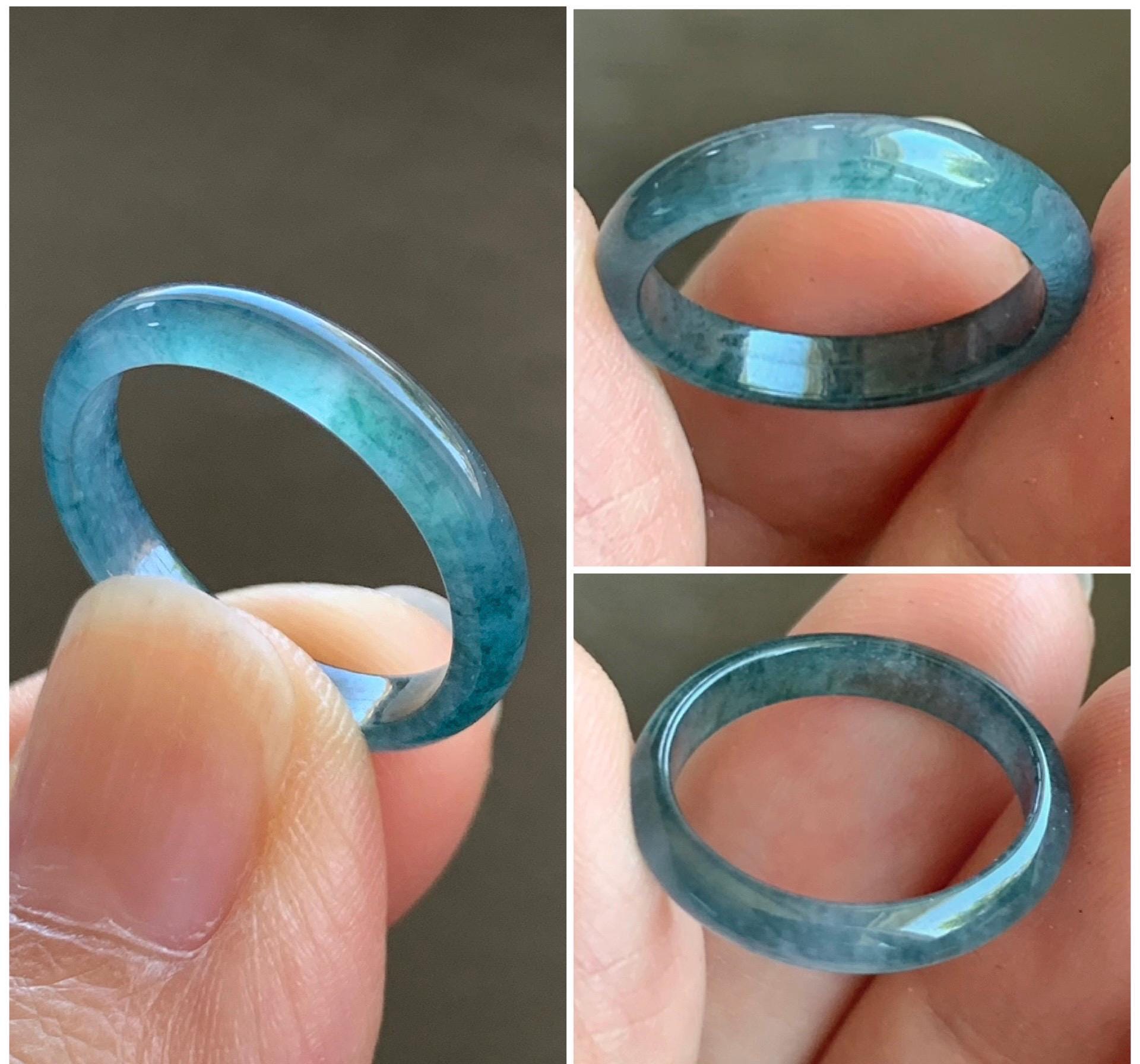 Natural Grade A Guatemalan Icy Highly Translucent Aegean Blue Jade Jadeite Band Ring Size 6.5 US 天然冰危牛仔蓝起光翡翠戒圈 NZL55