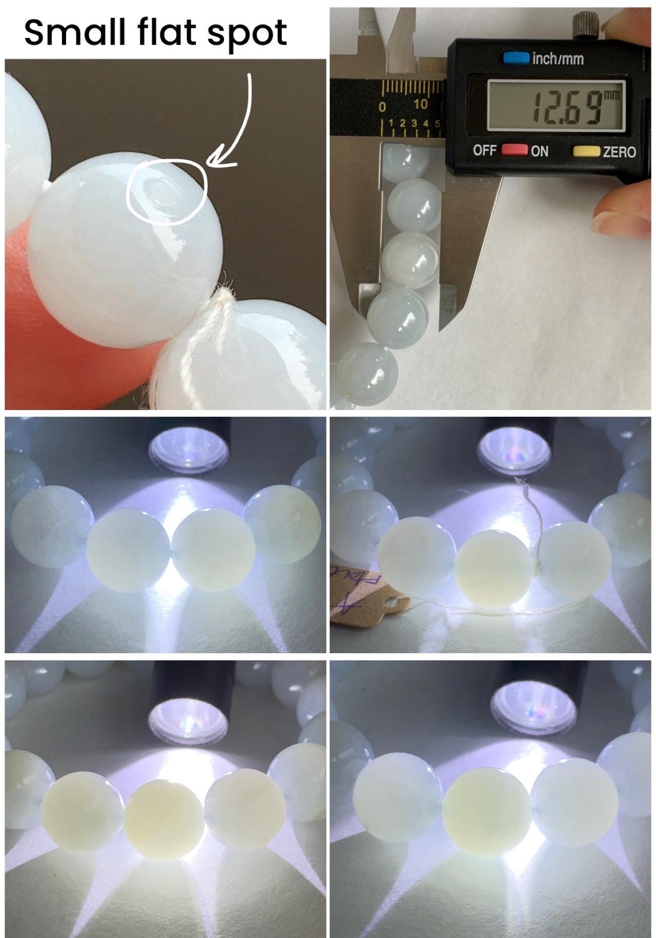 Natural Grade A Icy Translucent Gelatinous White Pastel Blue Jade Jadeite Beads Beaded Bracelet 12.7mm 7.5” 58g 天然冰胶淡蓝底翡翠大卡圆珠手串 MDL450A