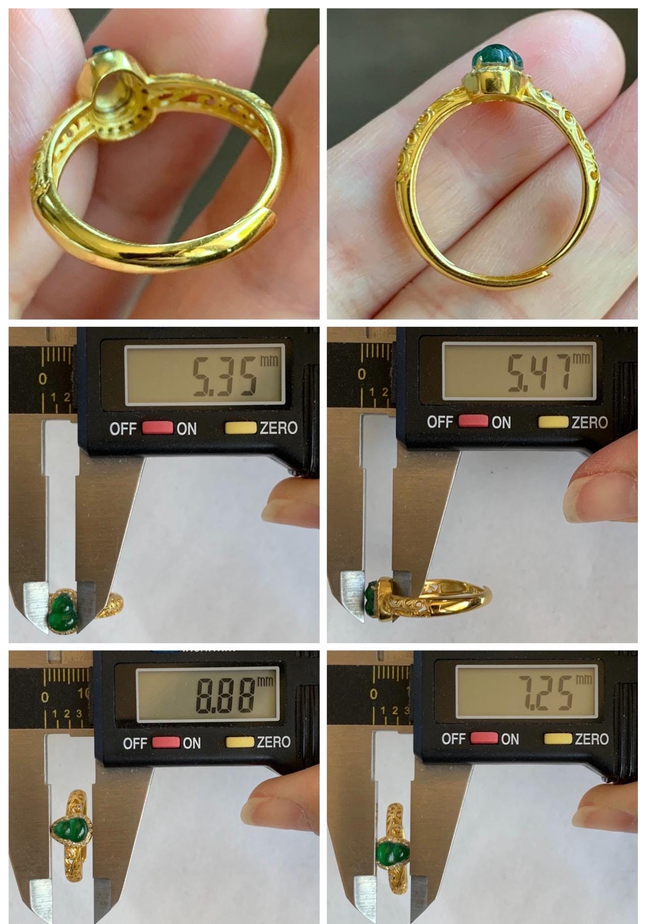Natural Grade A Guatemalan Icy Translucent Vibrant Green Jade Jadeite Hulu Gourd Ring Sterling Silver Yellow Gold Finish 天然冰危绿翡翠葫芦银镶戒指 WLJ69