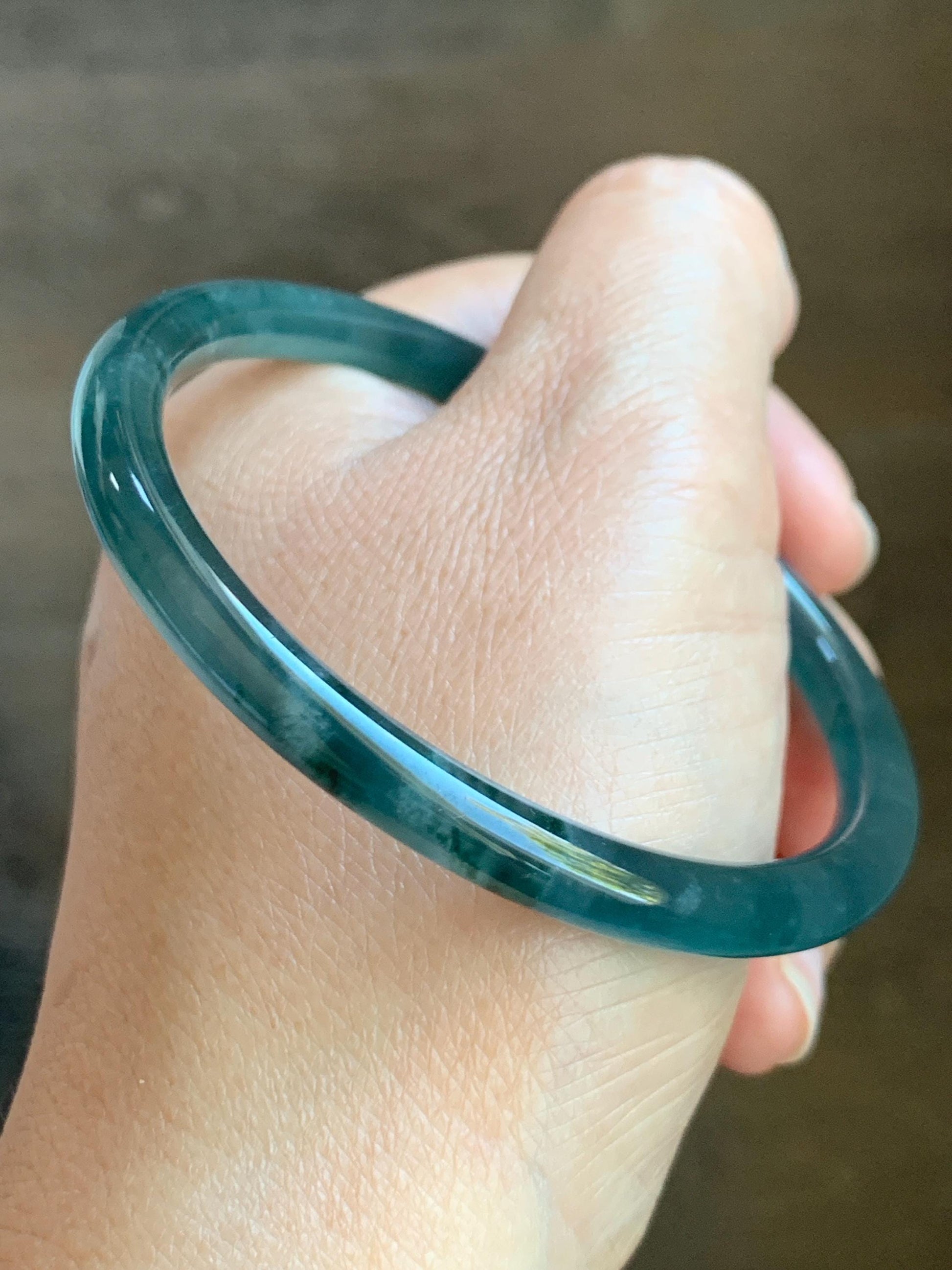 Certified Natural Grade A Guatemalan Icy Highly Translucent Dark Teal Blue Marbled Jade Jadeite Bangle 58.36mm 7.2” 天然冰胶危深蓝飘花翡翠圆条手镯 8799
