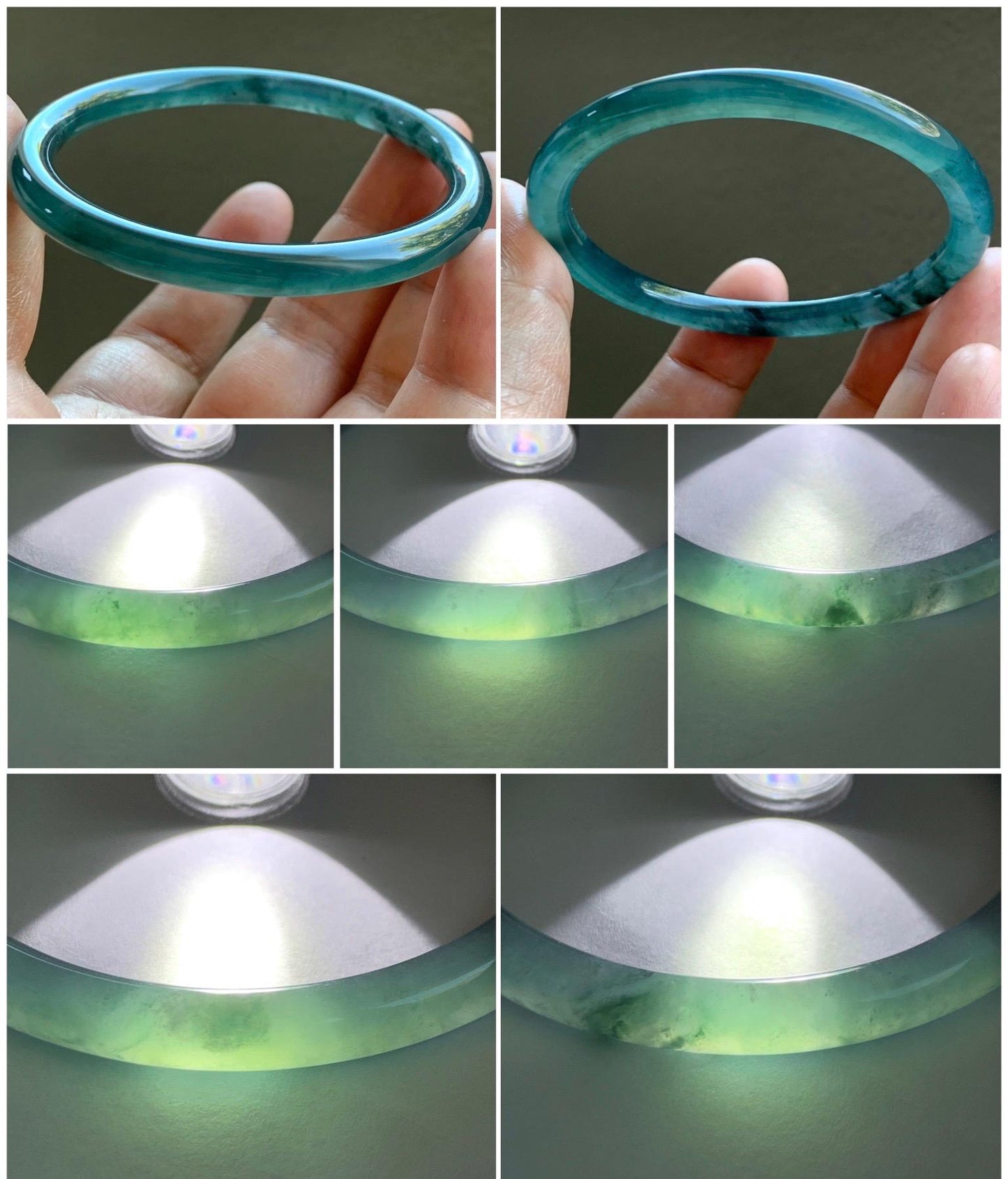 Certified Natural Grade A Guatemalan Icy Highly Translucent Dark Teal Blue Marbled Jade Jadeite Bangle 56.65mm 7” 天然冰胶危深蓝飘花翡翠圆条手镯 8800