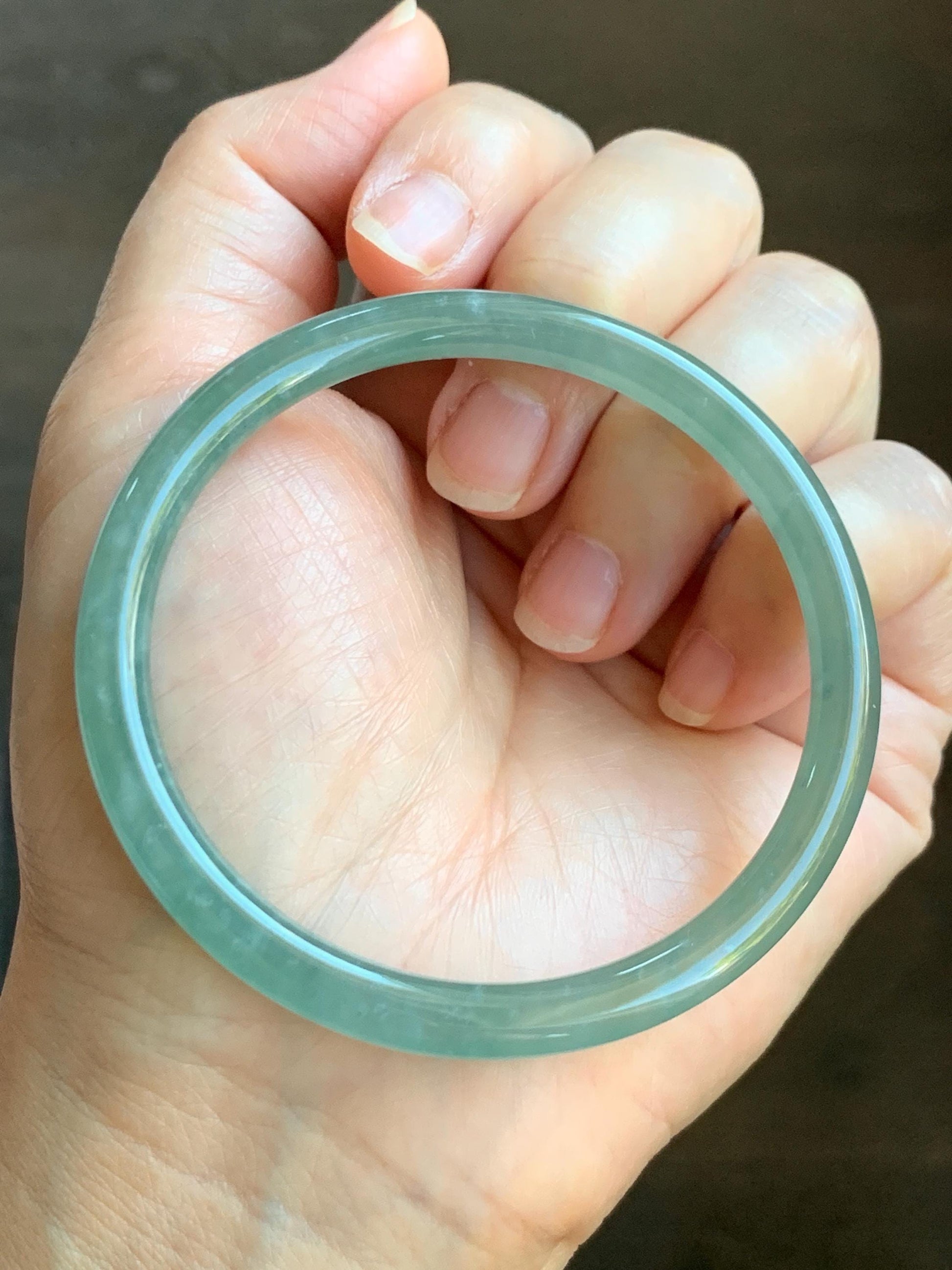 Certified Natural Grade A Guatemalan Icy Highly Translucent Light Green Jade Jadeite Bangle 56.79mm 7” 19.23g 天然冰胶危晴绿翡翠圆条手镯 8811