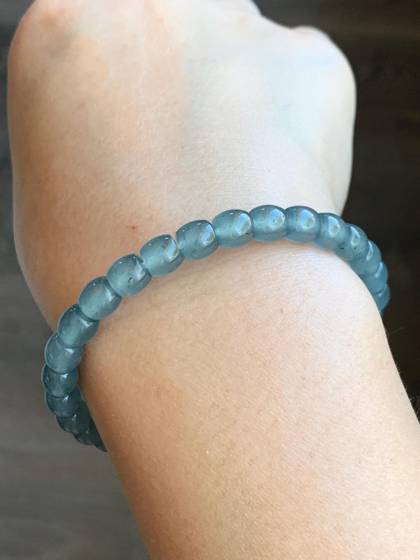Natural Grade A Guatemalan Icy Highly Translucent Gelatinous Blue Jade Jadeite Barrel Beads Beaded Bracelet 7” 14g 天然冰胶危蓝翡翠桶珠手串 BWT330A