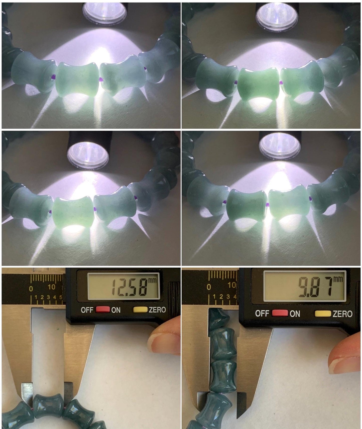 Natural Grade A Guatemalan Icy Translucent Gelatinous Dusty Blue Jadeite Carved Bamboo Stalk Beaded Bracelet 7.5” 34g 天然冰危篮翡翠竹节珠手串 CZJ350A