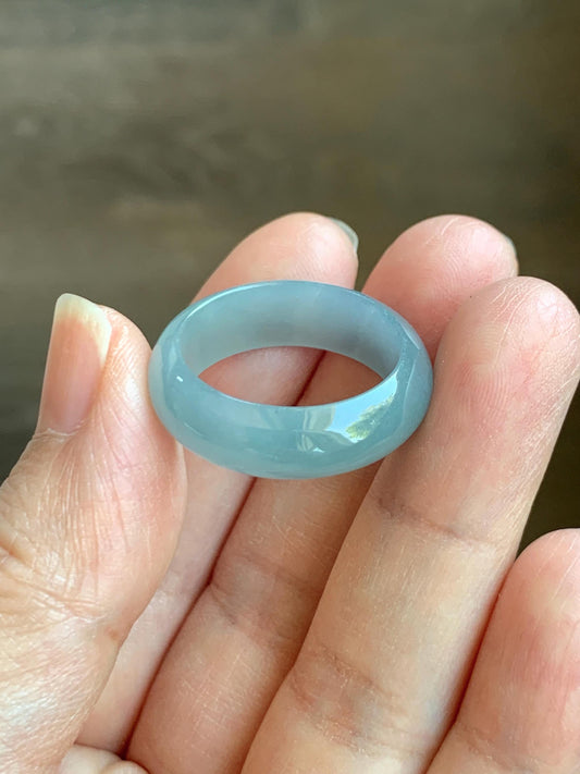Natural Grade A Guatemalan Icy Translucent Light Dusty Blue Jade Jadeite Wide Band Ring Size 10.25 US 5g 天然冰危蓝翡翠戒圈 HLK55
