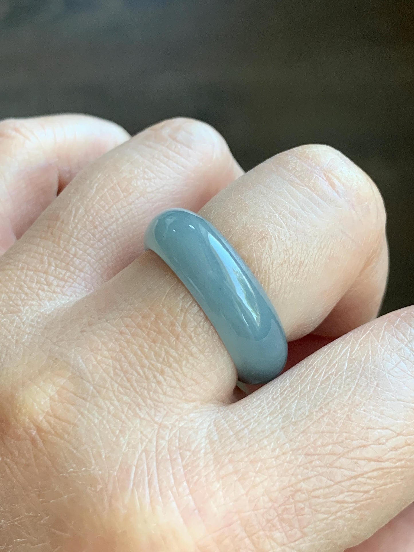 Natural Grade A Guatemalan Icy Translucent Light Dusty Blue Jade Jadeite Wide Band Ring Size 10.25 US 5g 天然冰危蓝翡翠戒圈 HLK55