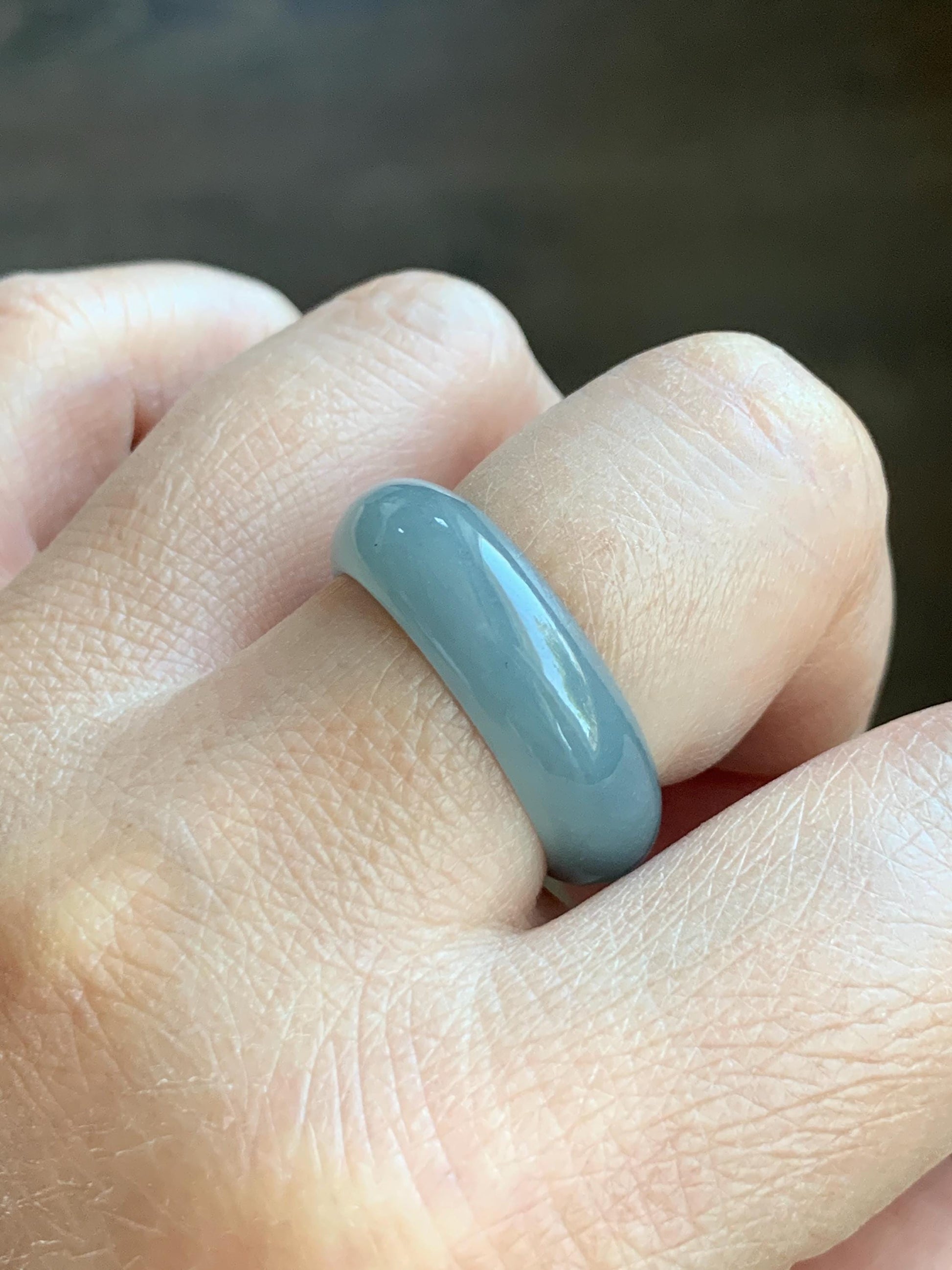 Natural Grade A Guatemalan Icy Translucent Light Dusty Blue Jade Jadeite Wide Band Ring Size 10.25 US 5g 天然冰危蓝翡翠戒圈 HLK55