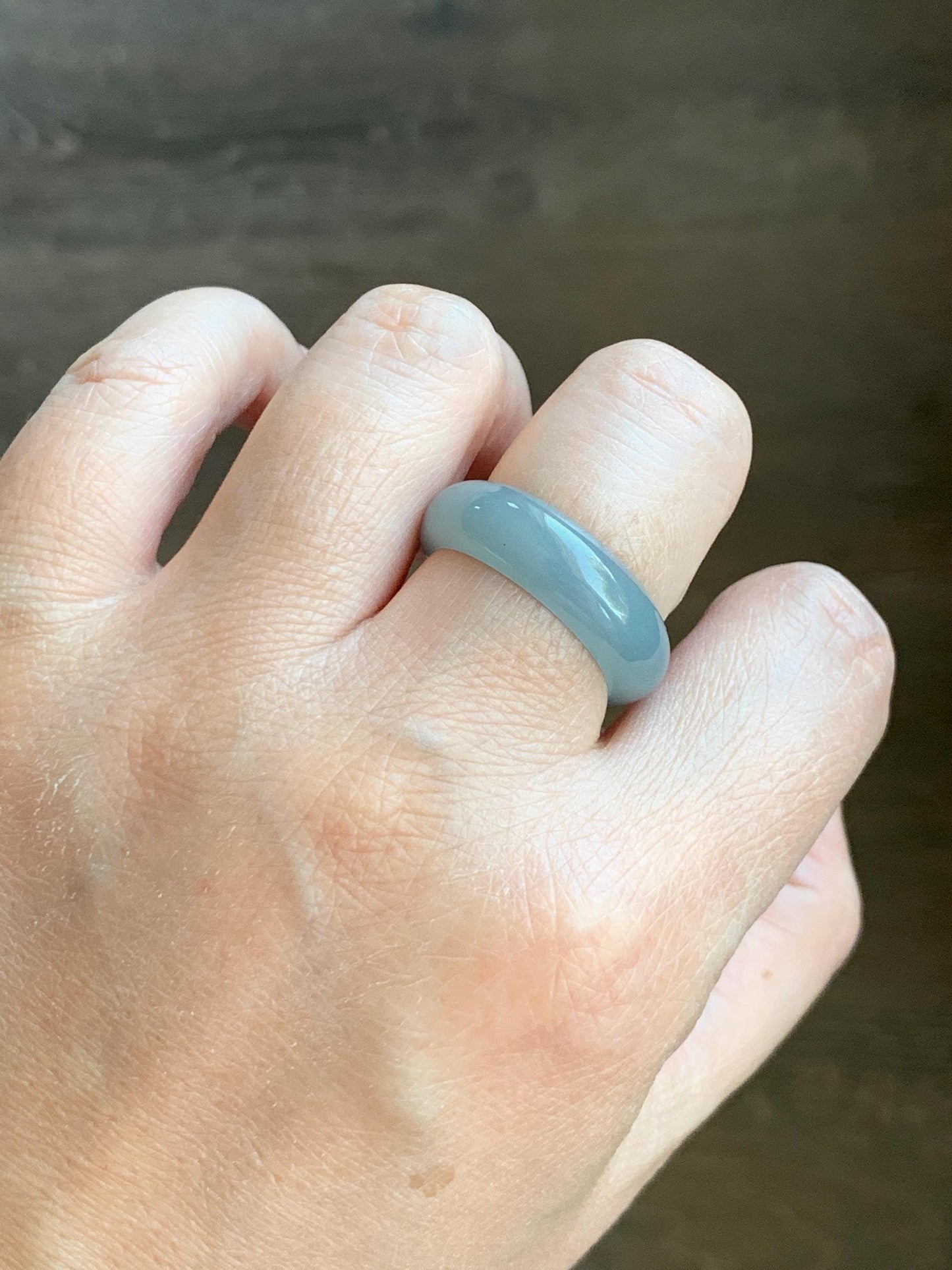 Natural Grade A Guatemalan Icy Translucent Light Dusty Blue Jade Jadeite Wide Band Ring Size 10.25 US 5g 天然冰危蓝翡翠戒圈 HLK55