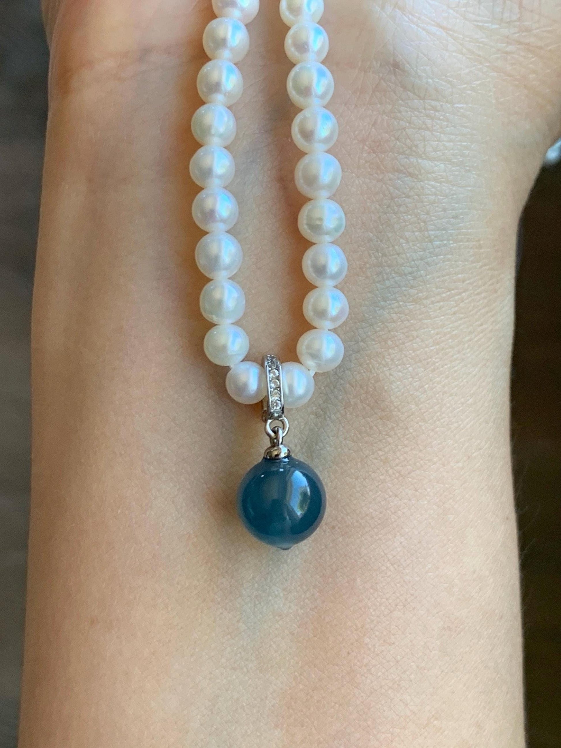 Natural Grade A Guatemalan Icy Highly Translucent Aegean Blue Jade Jadeite Bead Sphere Pendant Sterling Silver 天然冰危牛仔蓝翡翠单珠镶嵌吊坠 NZL99B