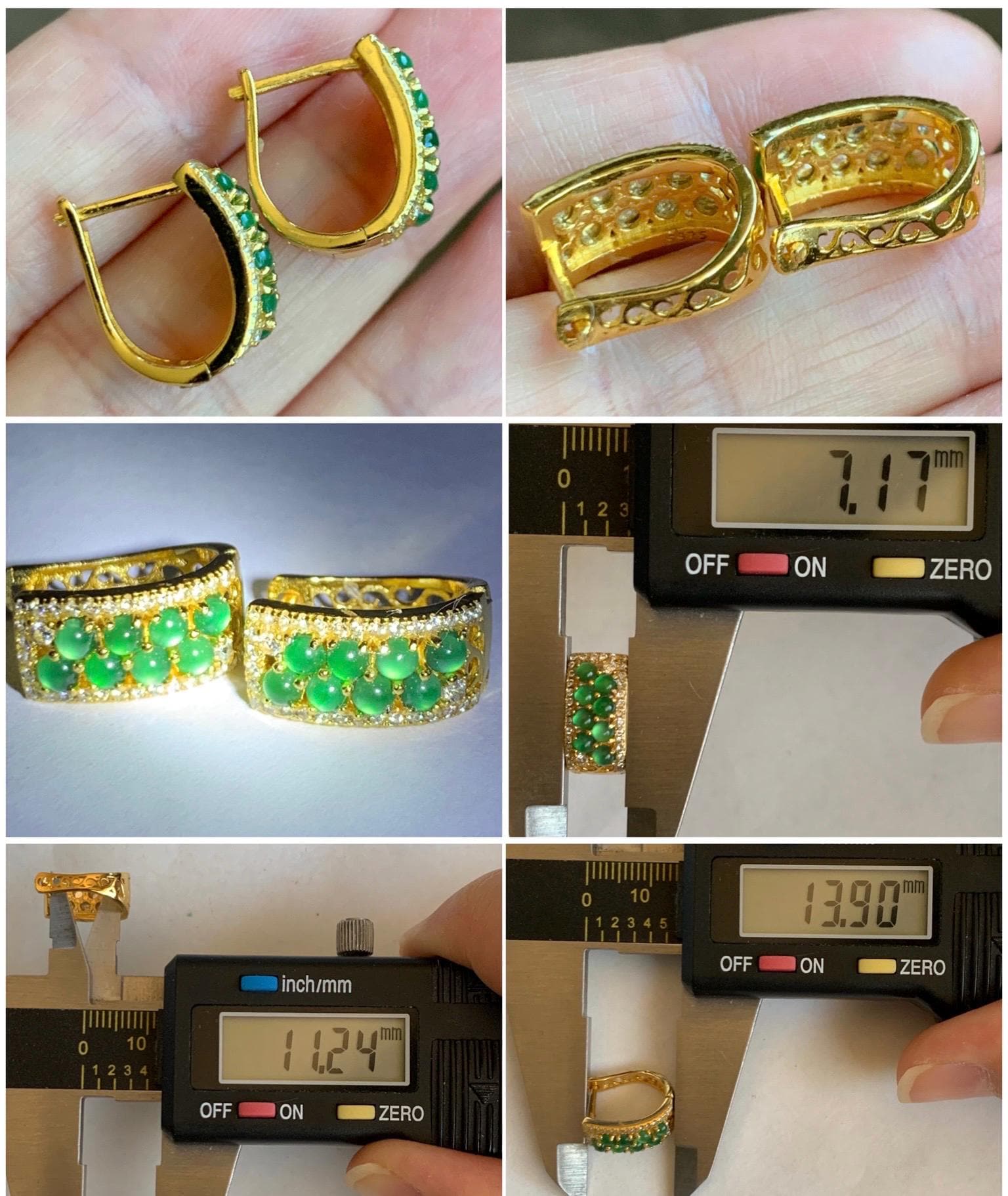 Natural Grade A Guatemalan Icy Highly Translucent Vibrant Green Jade Jadeite Hoop Huggie Earrings Sterling Silver 天然冰危绿翡翠银镶耳包 DDG99