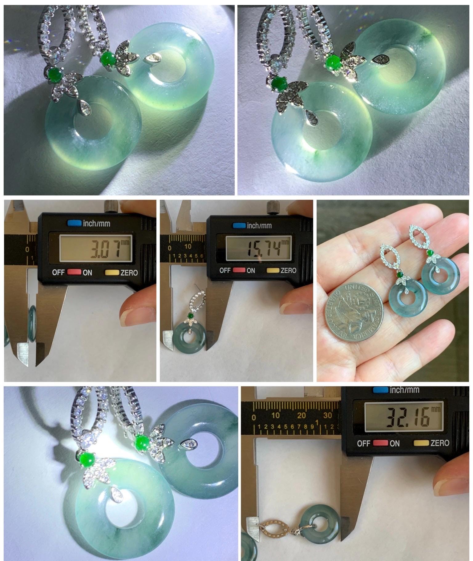 Natural Guatemalan Icy Highly Translucent Dusty Teal Blue Jade Jadeite Ping An Kou Donut Stud Earrings Sterling Silver 天然冰危蓝翡翠平安扣银耳钉 WPD110