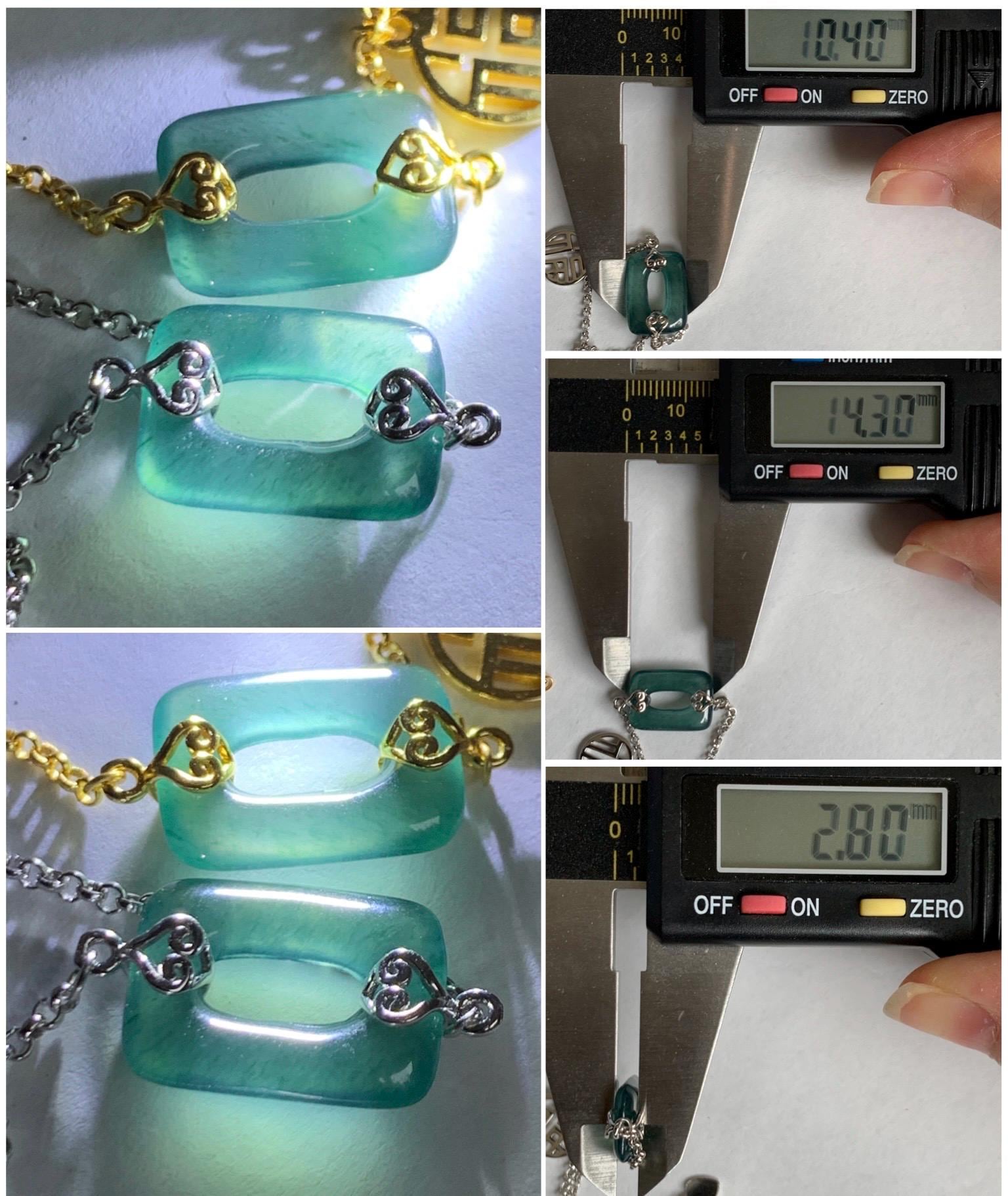Natural Grade A Guatemalan Icy Translucent Vibrant Teal Blue Jadeite Ping An Kou Donut Chain Bracelet Sterling Silver 天然冰危蓝绿翡翠方扣银手链 FKL140