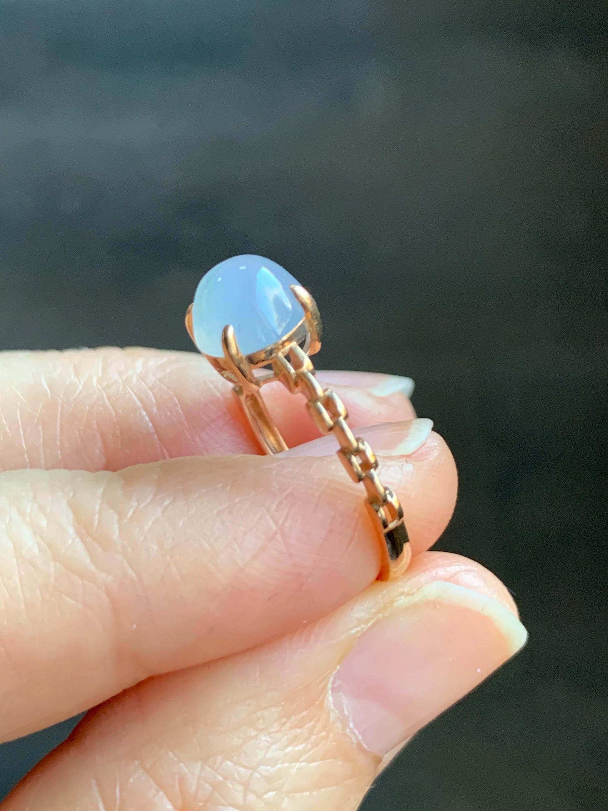 Certified Grade A Natural Icy Translucent Pastel Purple Jade Jadeite Chain Style Band Ring 18K Rose Gold Size 7 US 2.21g 天然冰淡紫底翡翠镶嵌戒指 4274