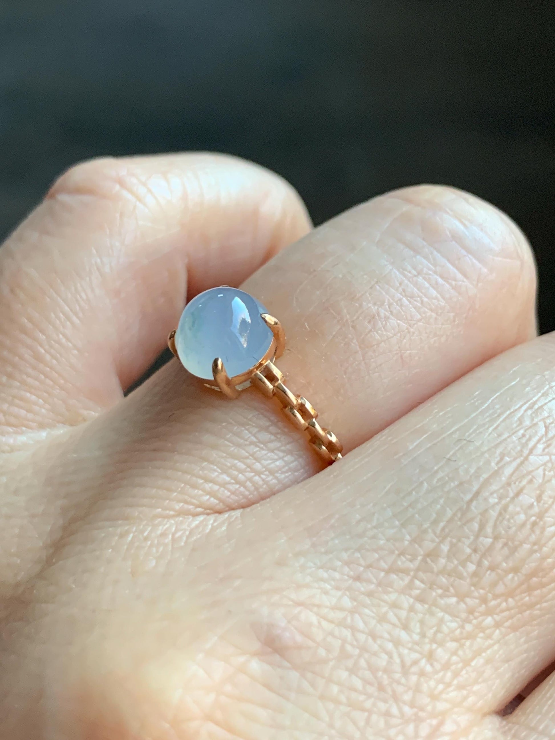 Certified Grade A Natural Icy Translucent Pastel Purple Jade Jadeite Chain Style Band Ring 18K Rose Gold Size 7 US 2.21g 天然冰淡紫底翡翠镶嵌戒指 4274