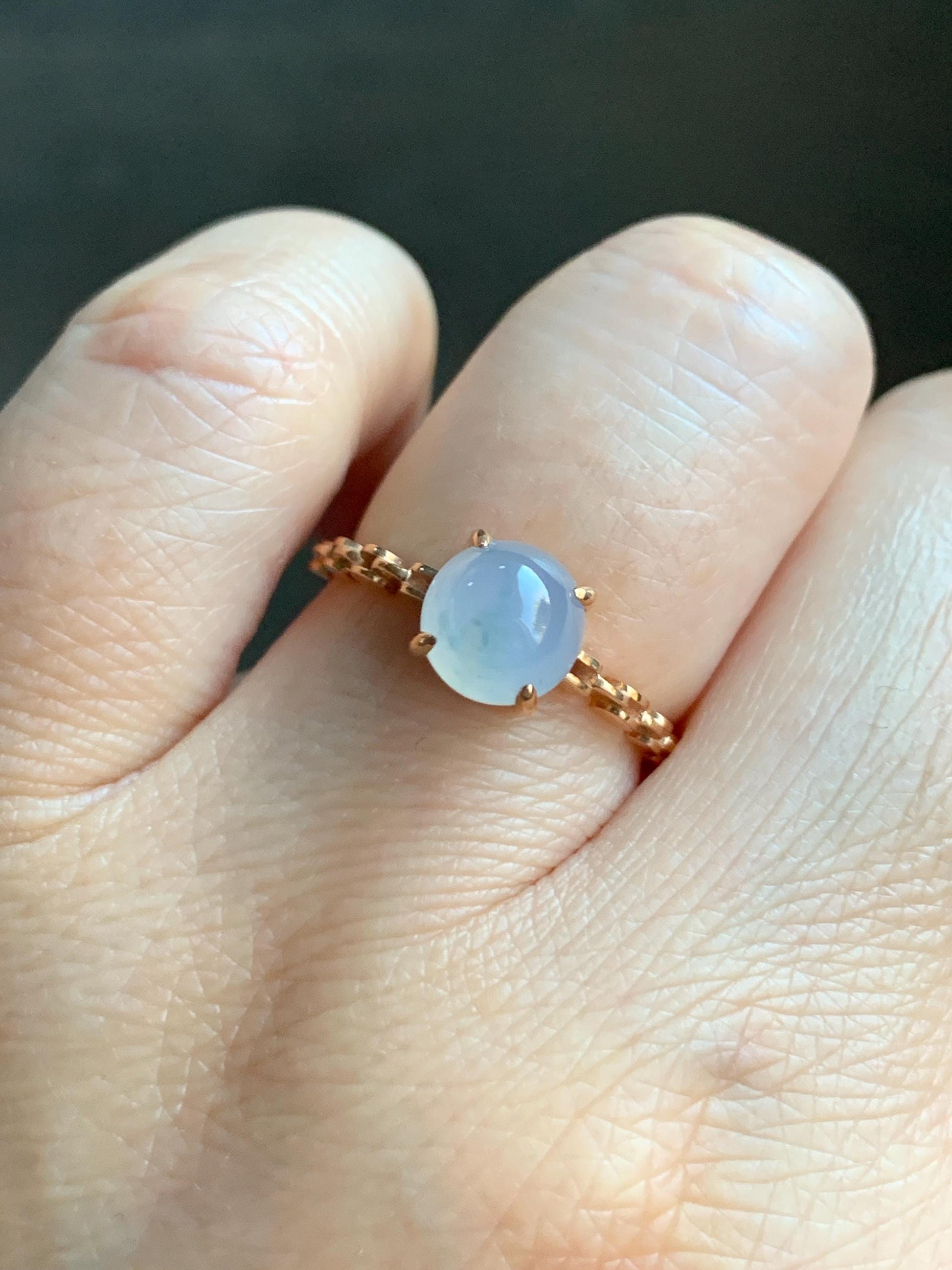 Certified Grade A Natural Icy Translucent Pastel Purple Jade Jadeite Chain Style Band Ring 18K Rose Gold Size 7 US 2.21g 天然冰淡紫底翡翠镶嵌戒指 4274