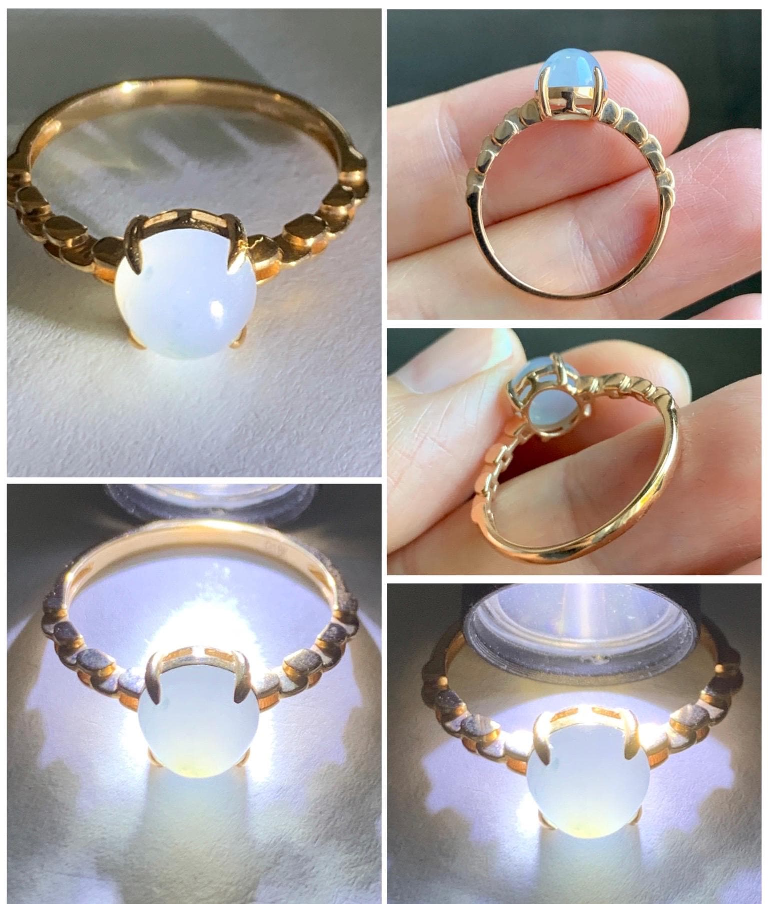 Certified Grade A Natural Icy Translucent Pastel Purple Jade Jadeite Chain Style Band Ring 18K Rose Gold Size 7 US 2.21g 天然冰淡紫底翡翠镶嵌戒指 4274