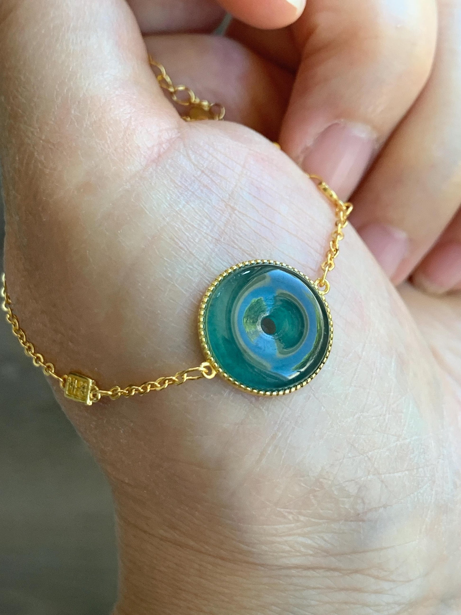 Natural Grade A Guatemalan Icy Translucent Dark Teal Blue Jade Jadeite Ping An Kou Donut Chain Bracelet Sterling Silver 天然冰危蓝绿翡翠平安扣银手链 PAK96