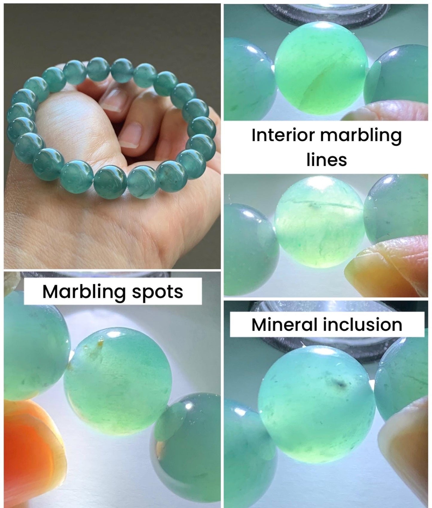 Natural Grade A Guatemalan Icy Highly Translucent Gelatinous Teal Green Jade Jadeite Beaded Bracelet 10mm 8” 36g 天然冰危蓝绿翡翠圆珠手串 WXL330