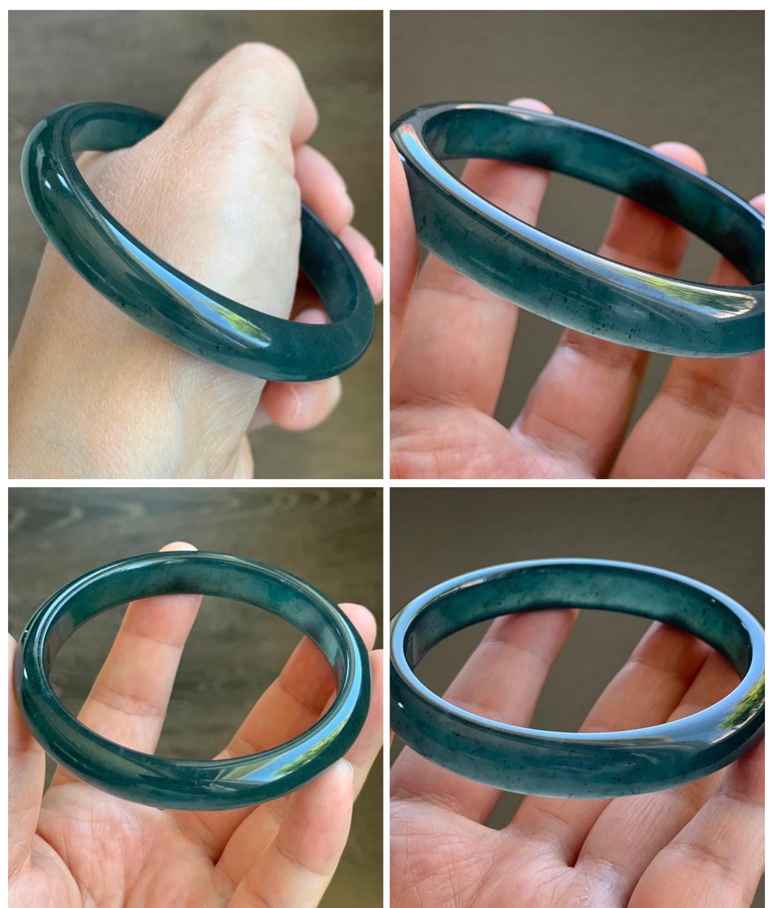 Certified Natural Grade A Guatemalan Icy Translucent Gelatinous Dark Teal Blue Jade Jadeite Bangle 58.57mm 7.24" 天然老种冰胶危蓝绿翡翠正圈手镯 8765