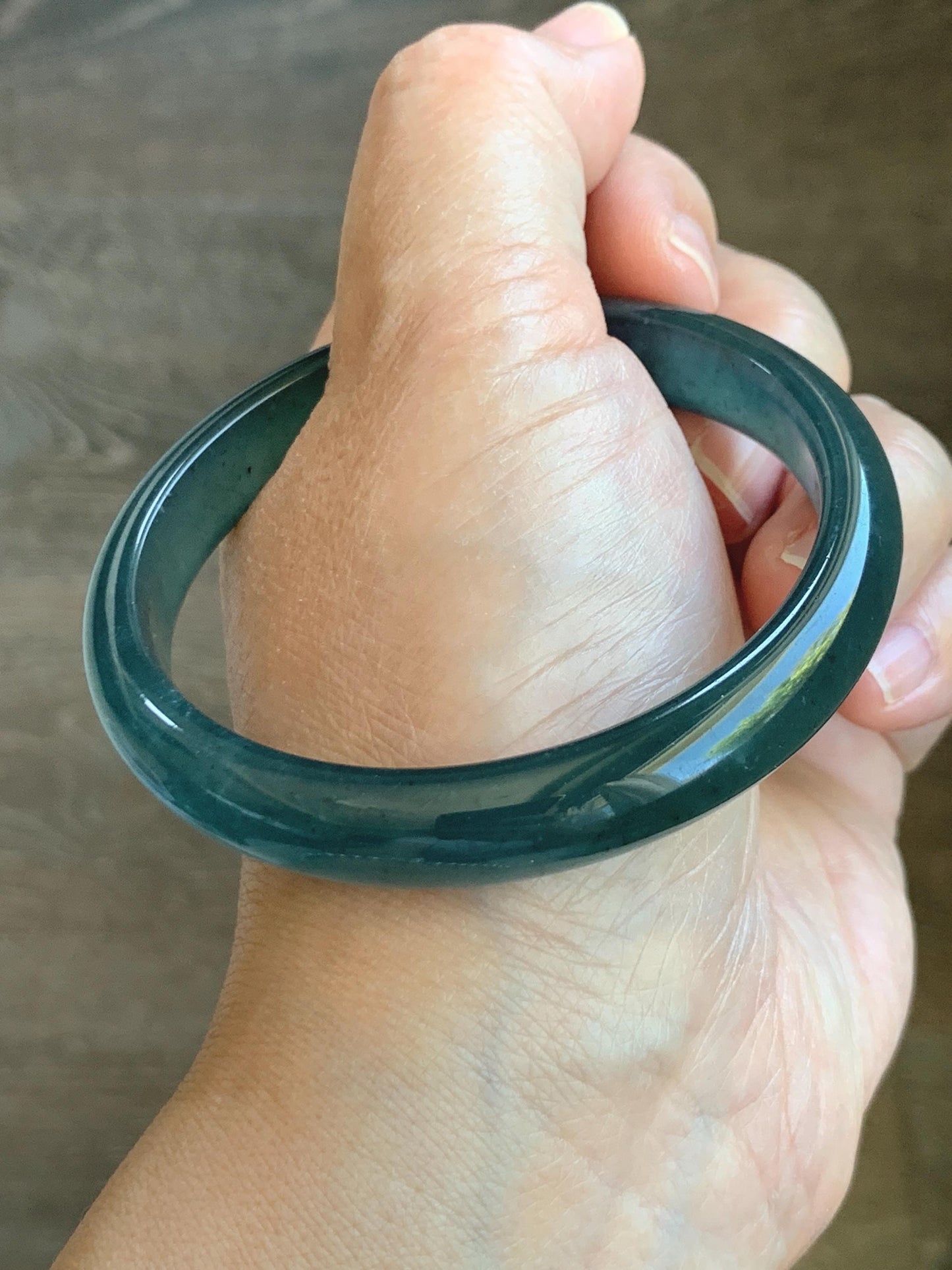 Certified Natural Grade A Guatemalan Icy Translucent Gelatinous Dark Teal Blue Jade Jadeite Bangle 57.81mm 7.14" 天然老种冰胶危蓝绿翡翠正圈手镯 8766