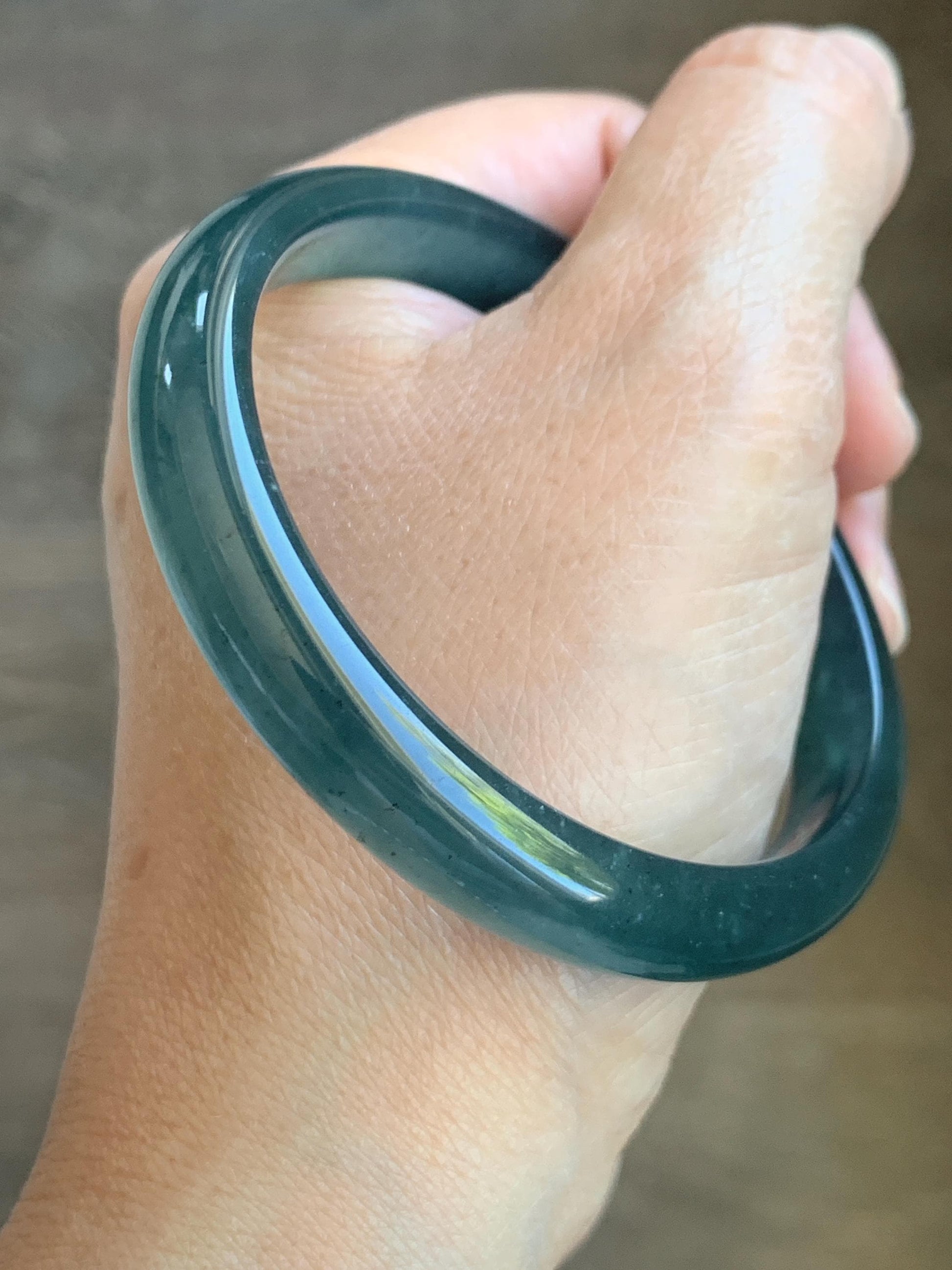 Certified Natural Grade A Guatemalan Icy Translucent Gelatinous Dark Teal Blue Jade Jadeite Bangle 57.81mm 7.14" 天然老种冰胶危蓝绿翡翠正圈手镯 8766