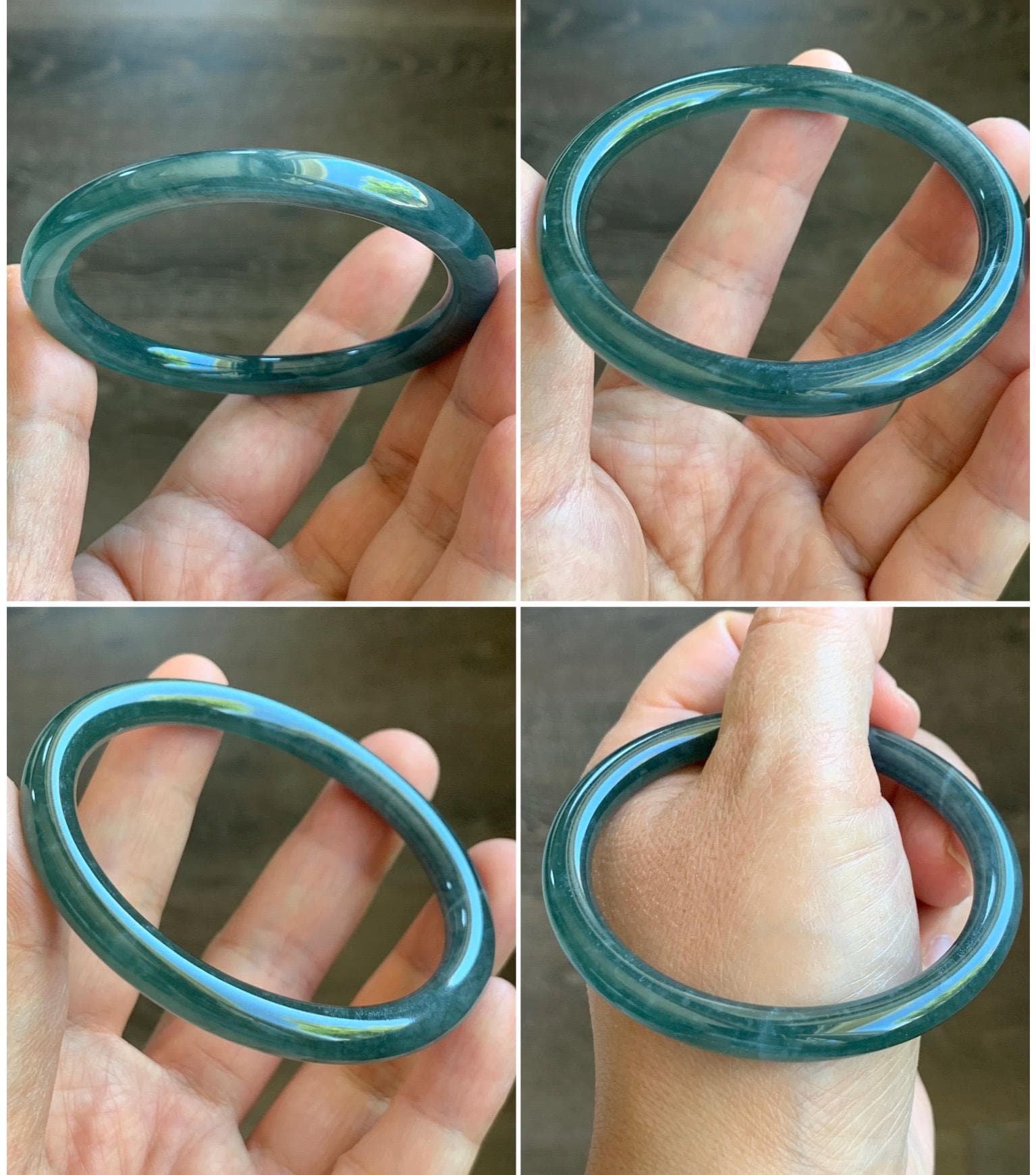 Certified Natural Grade A Guatemalan Icy Translucent Dark Dusty Teal Blue Jade Jadeite Slim Bangle 54.85mm 6.78” 天然冰胶危深蓝翡翠细圆条手镯 8761