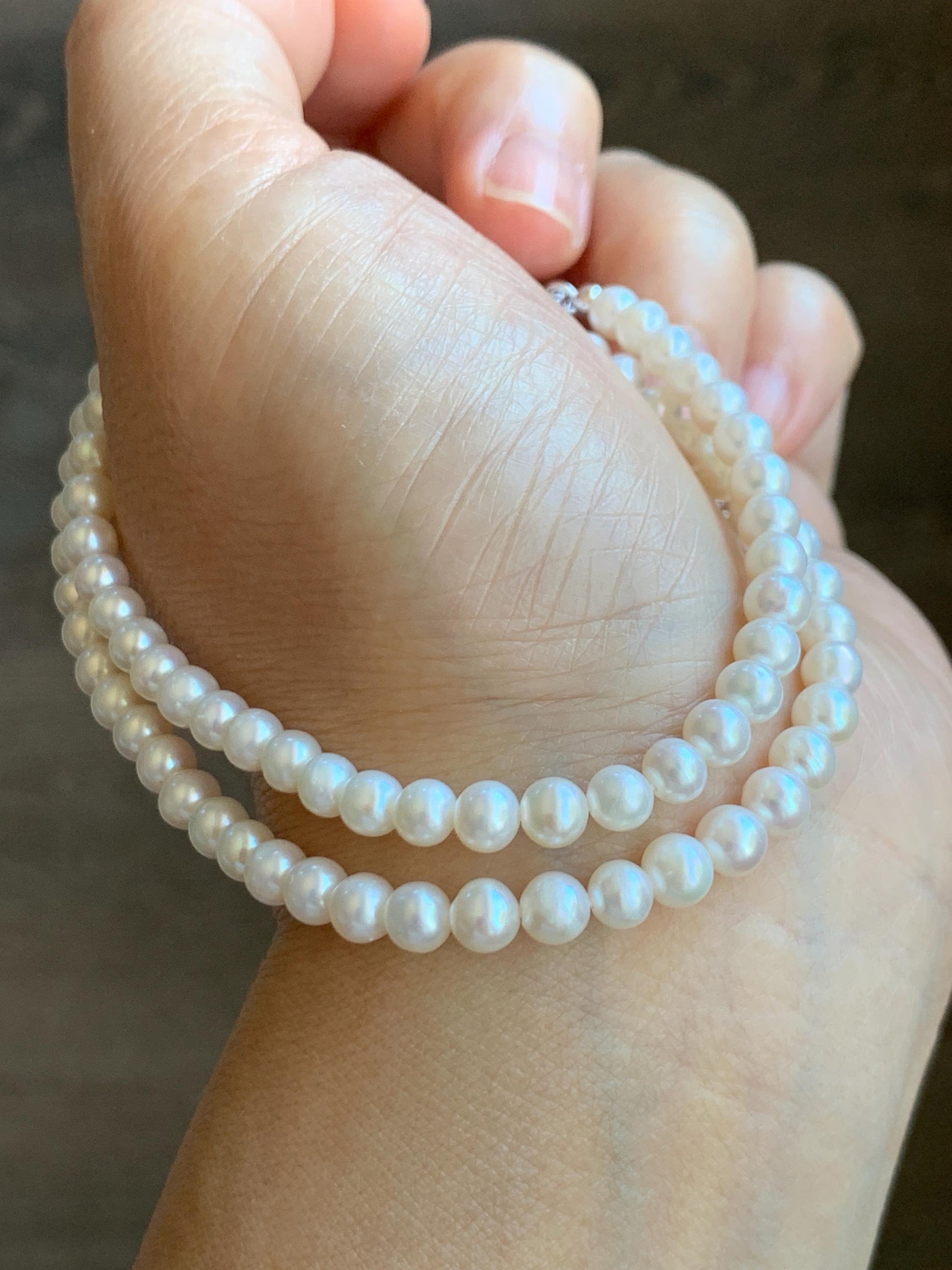 Natural Freshwater All-Nacre White Round Mini Pearls Beaded Necklace Sterling Silver Clasp 5mm 16.25”-17.75” 14g 天然淡水无核小米白珍珠项链 XMB280A
