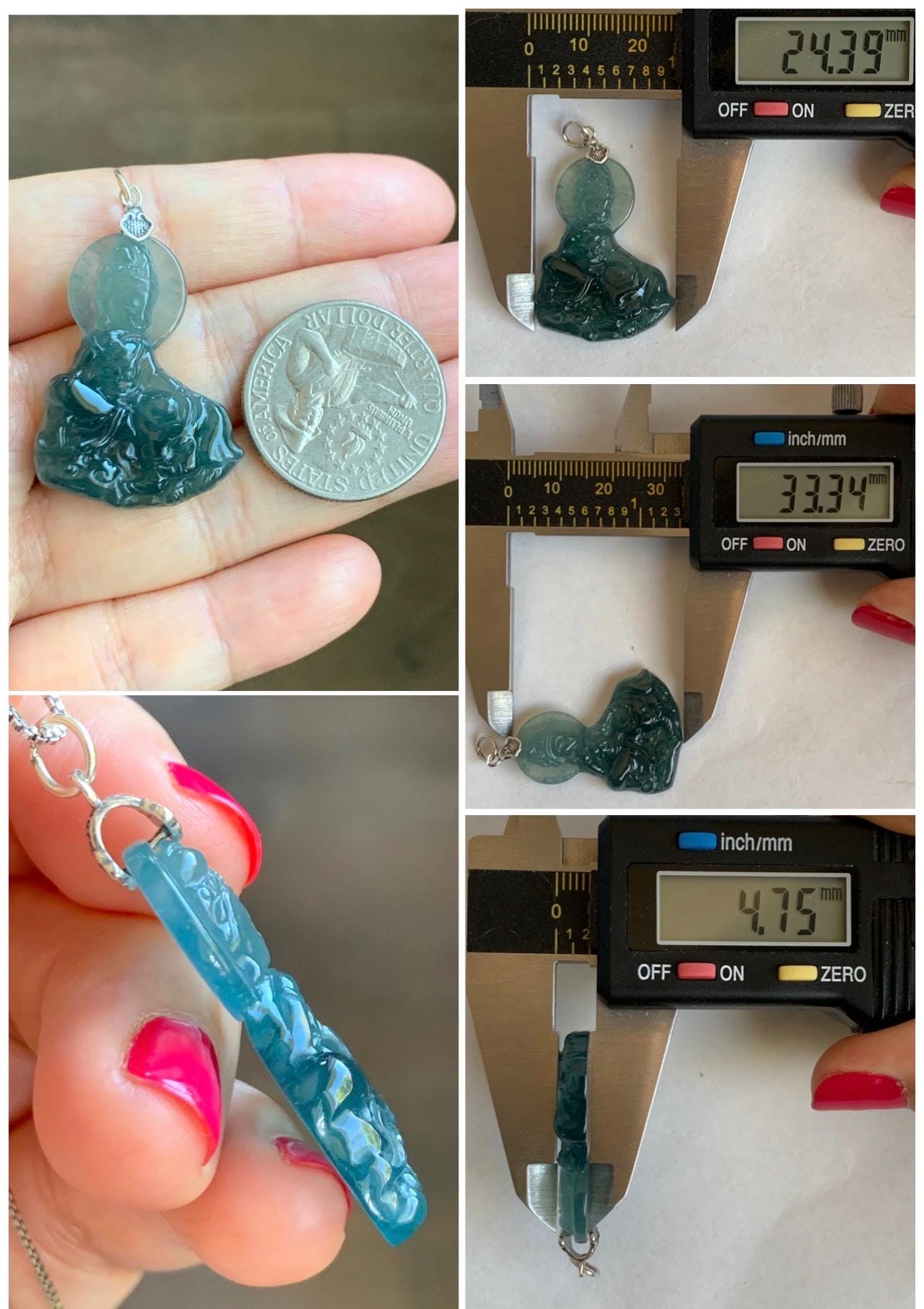 Natural Guatemalan Icy Translucent Jade Jadeite Puxian Samantabhadra Bodhisattva & Elephant Pendant Sterling Silver 天然冰胶危蓝翡翠普贤菩萨吊坠 MPX248