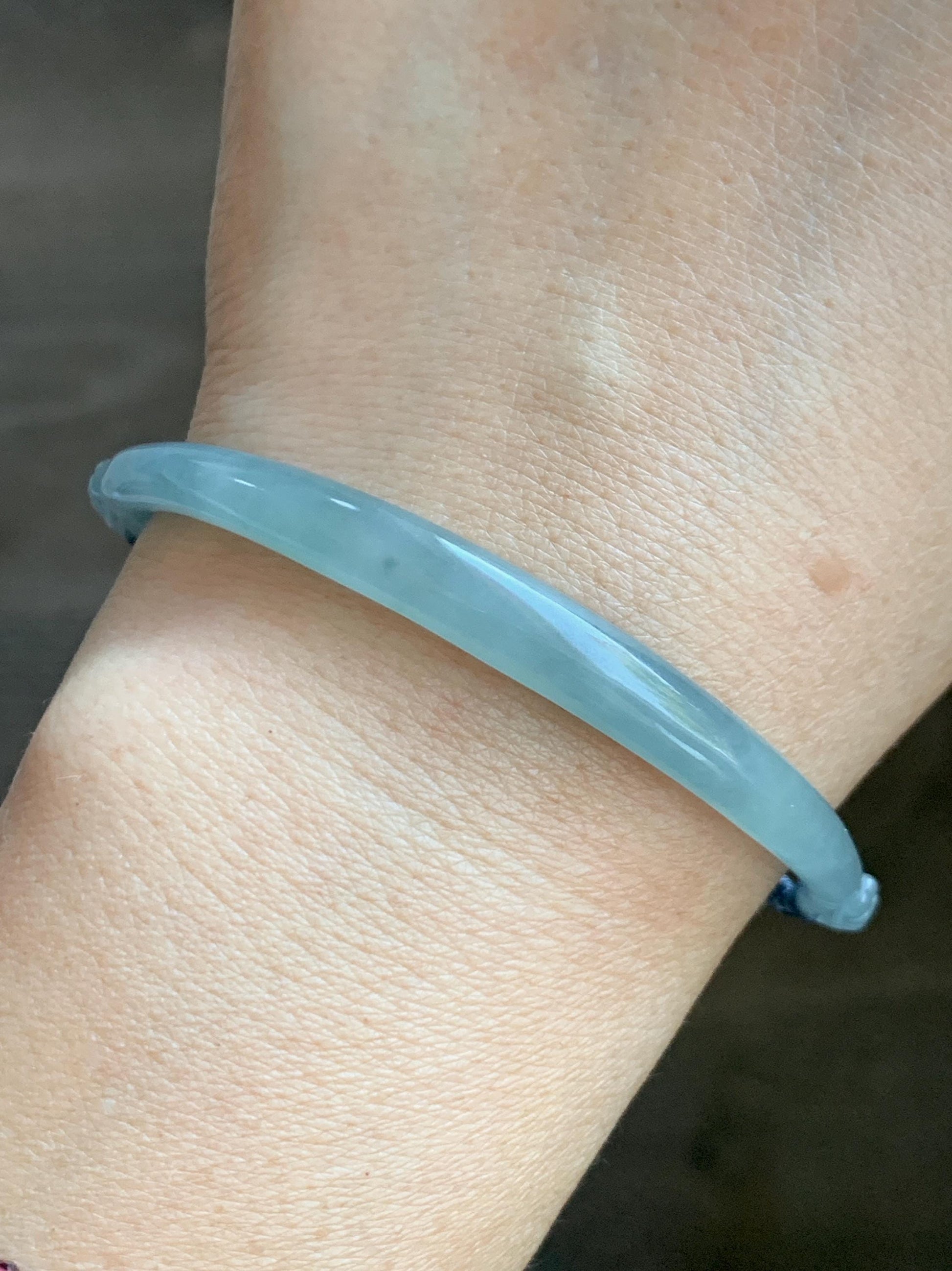 Natural Guatemalan Icy Translucent Pastel Dusty Blue Jade Jadeite Half Bangle Beaded Bracelet Sterling Silver 7.25” 11g 天然冰危淡篮翡翠半镯手串 MBZ163
