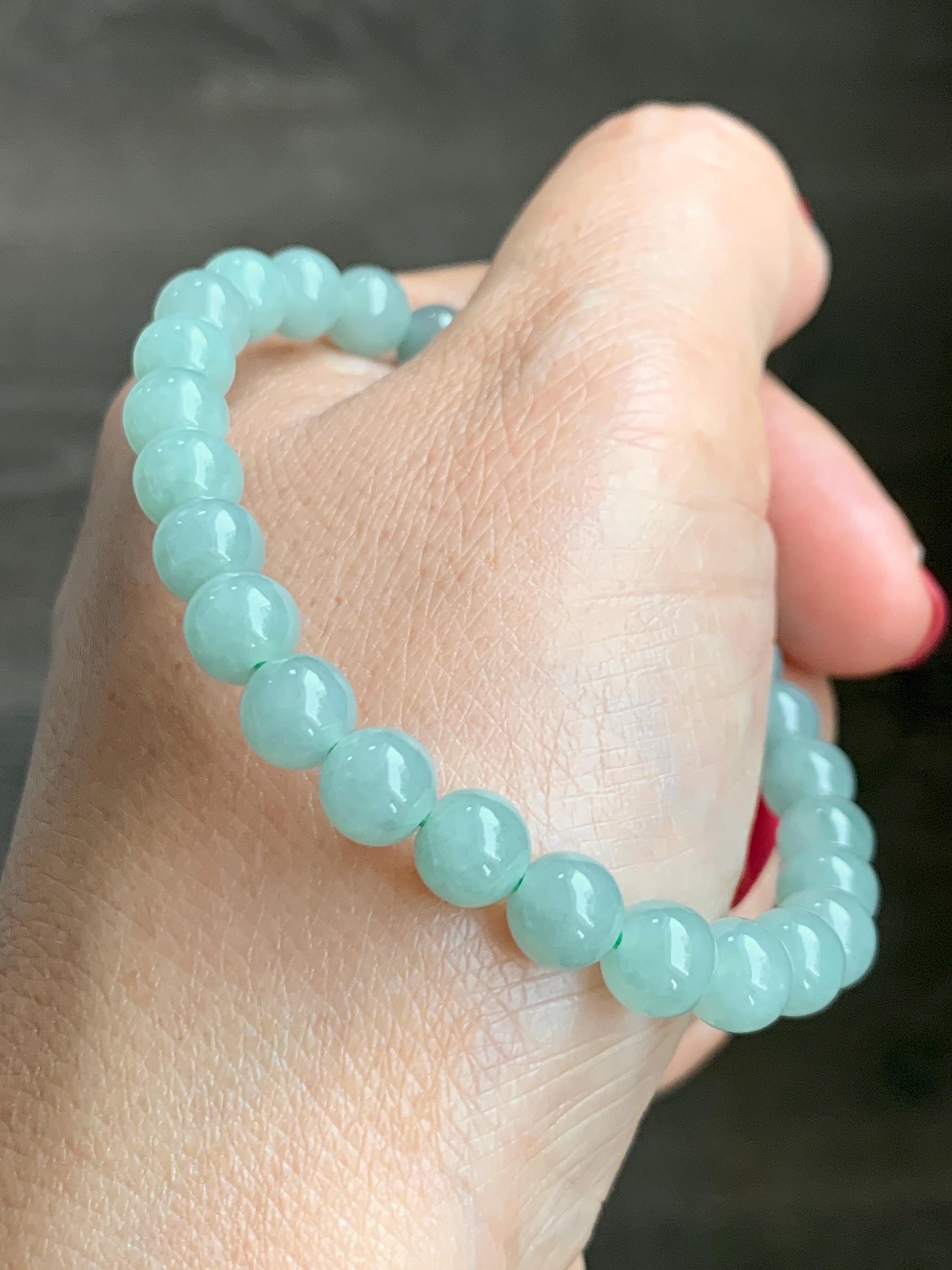 Natural Grade A Icy Translucent Pastel Green Jade Jadeite Beads Engraved Apple Bead Beaded Bracelet 7” 17g 天然冰晴珠仿古调苹果珠翡翠手串 MDL286