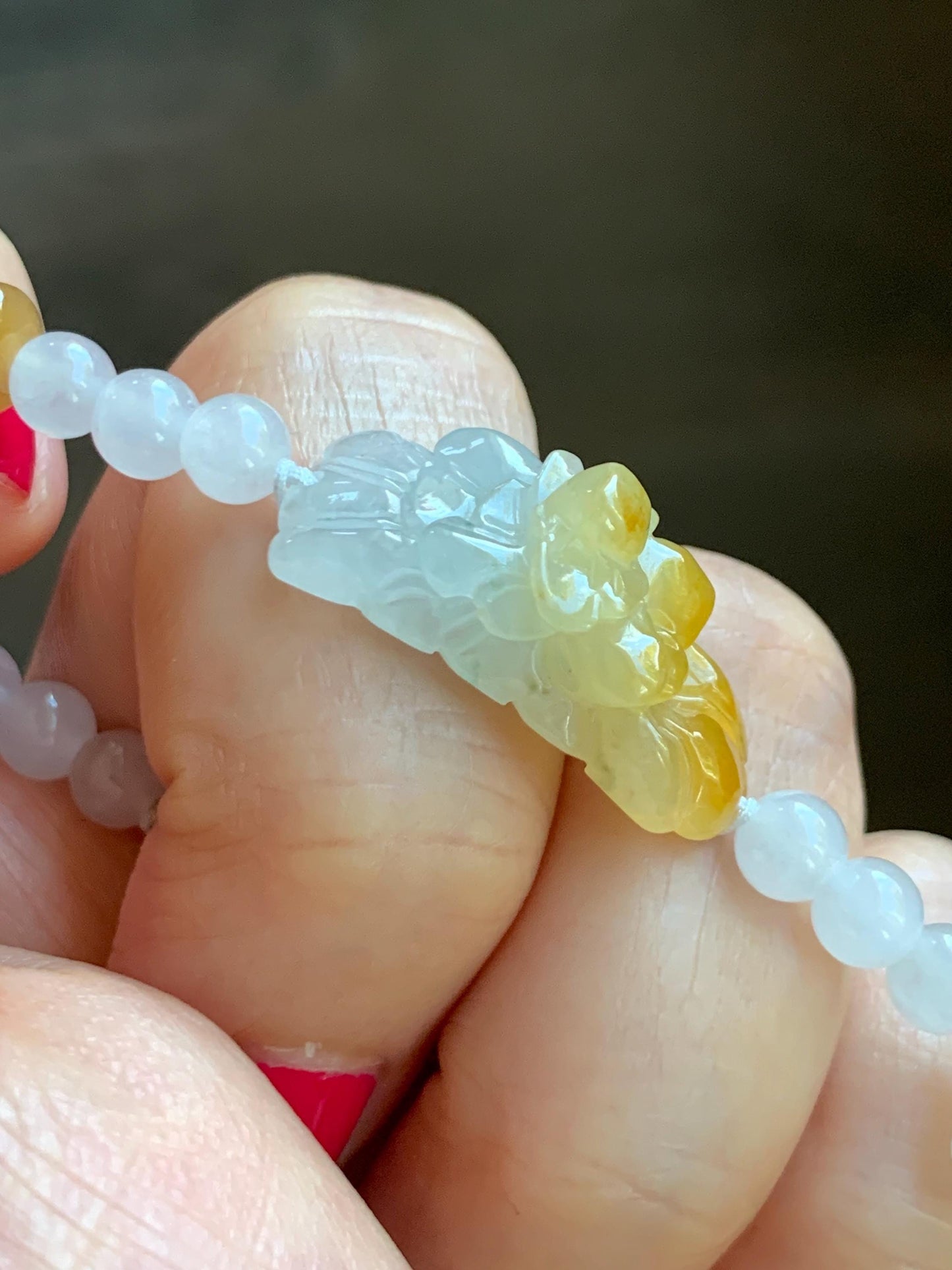 Natural Grade A Icy Translucent Vibrant Yellow Marbled Jade Jadeite Flower Cuff Beaded Bracelet 7” Sterling Silver 10g 天然冰飘黄翡翠花手牌手串 MHB360