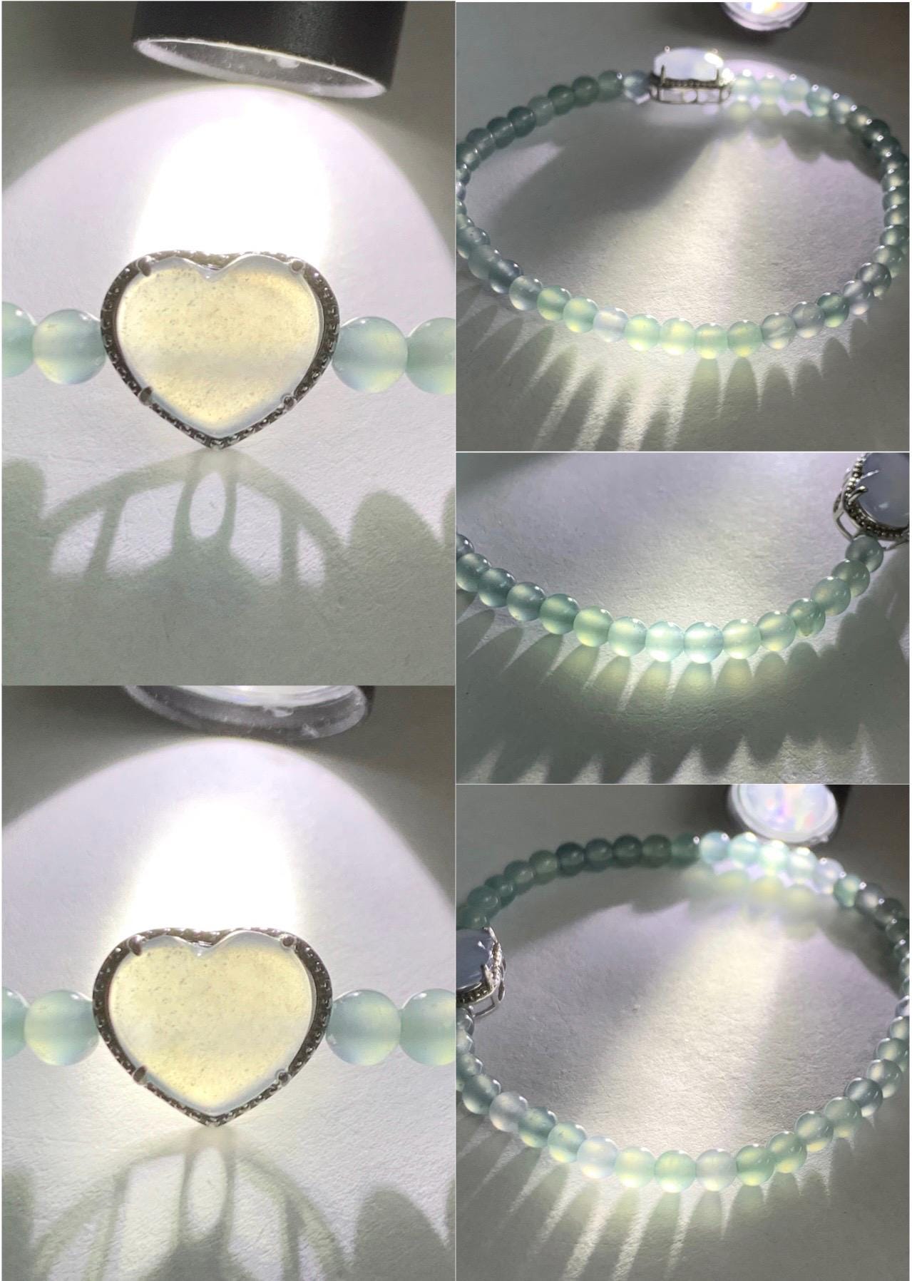 Natural Grade A Guatemalan Icy Highly Translucent Teal Blue Jade Jadeite Beaded Bracelet Sterling Silver 6.75” 5g 天然冰危起光浅蓝翡翠珠潘多拉手串 WQDB246
