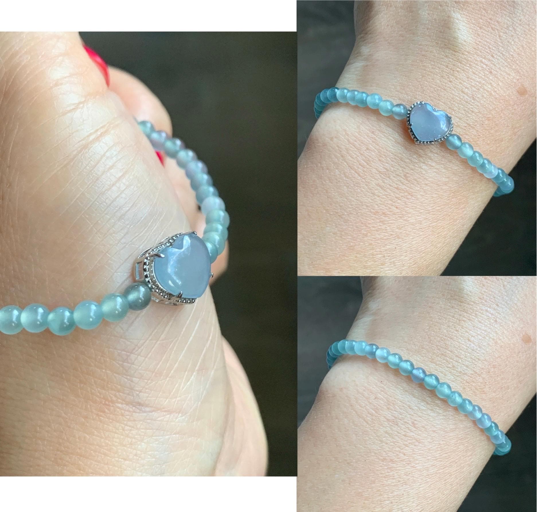 Natural Grade A Guatemalan Icy Highly Translucent Teal Blue Jade Jadeite Beaded Bracelet Sterling Silver 6.75” 5g 天然冰危起光浅蓝翡翠珠潘多拉手串 WQDB246