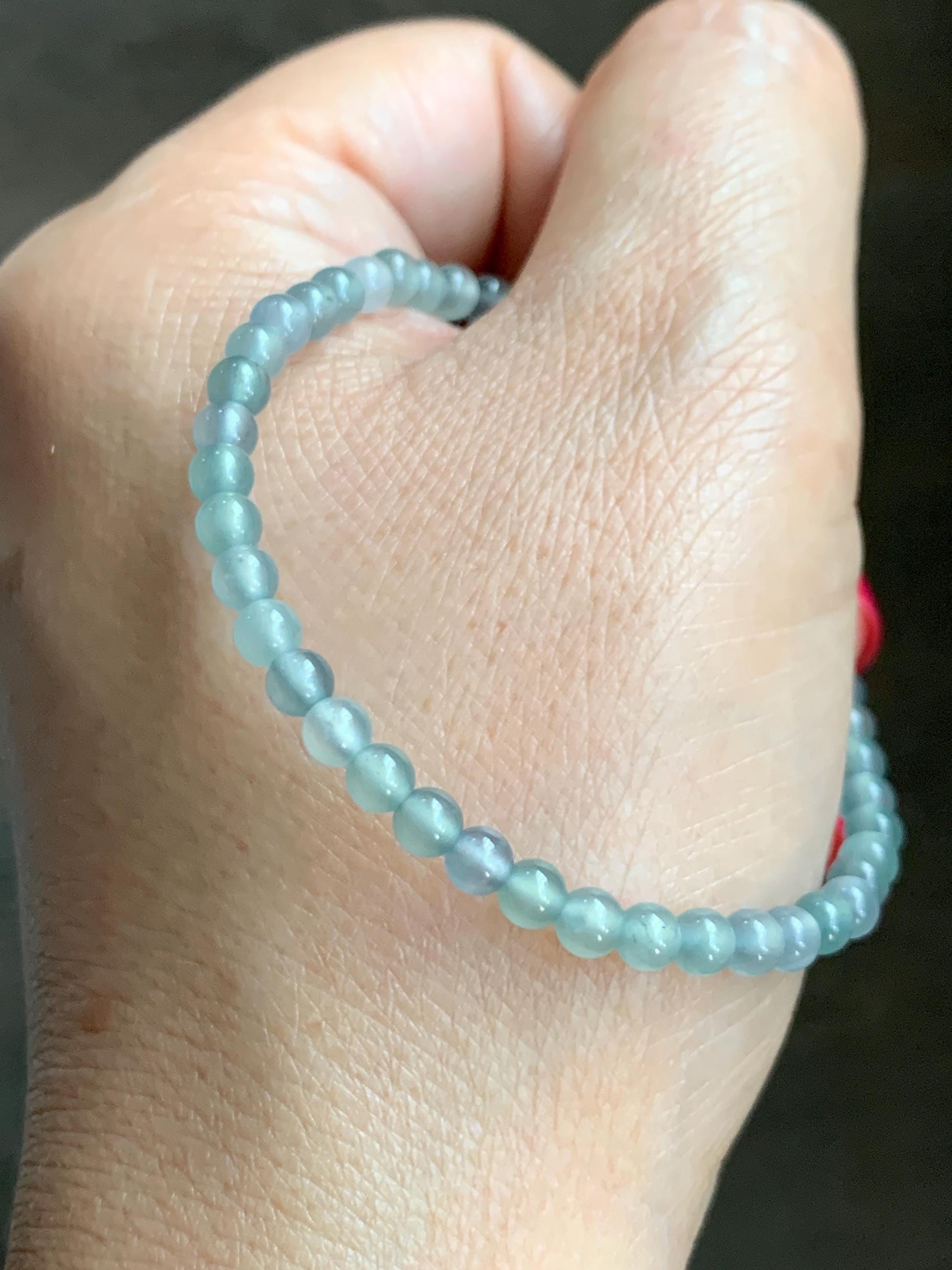 Natural Grade A Guatemalan Icy Highly Translucent Teal Blue Jade Jadeite Beaded Bracelet Sterling Silver 6.75” 5g 天然冰危起光浅蓝翡翠珠潘多拉手串 WQDB246