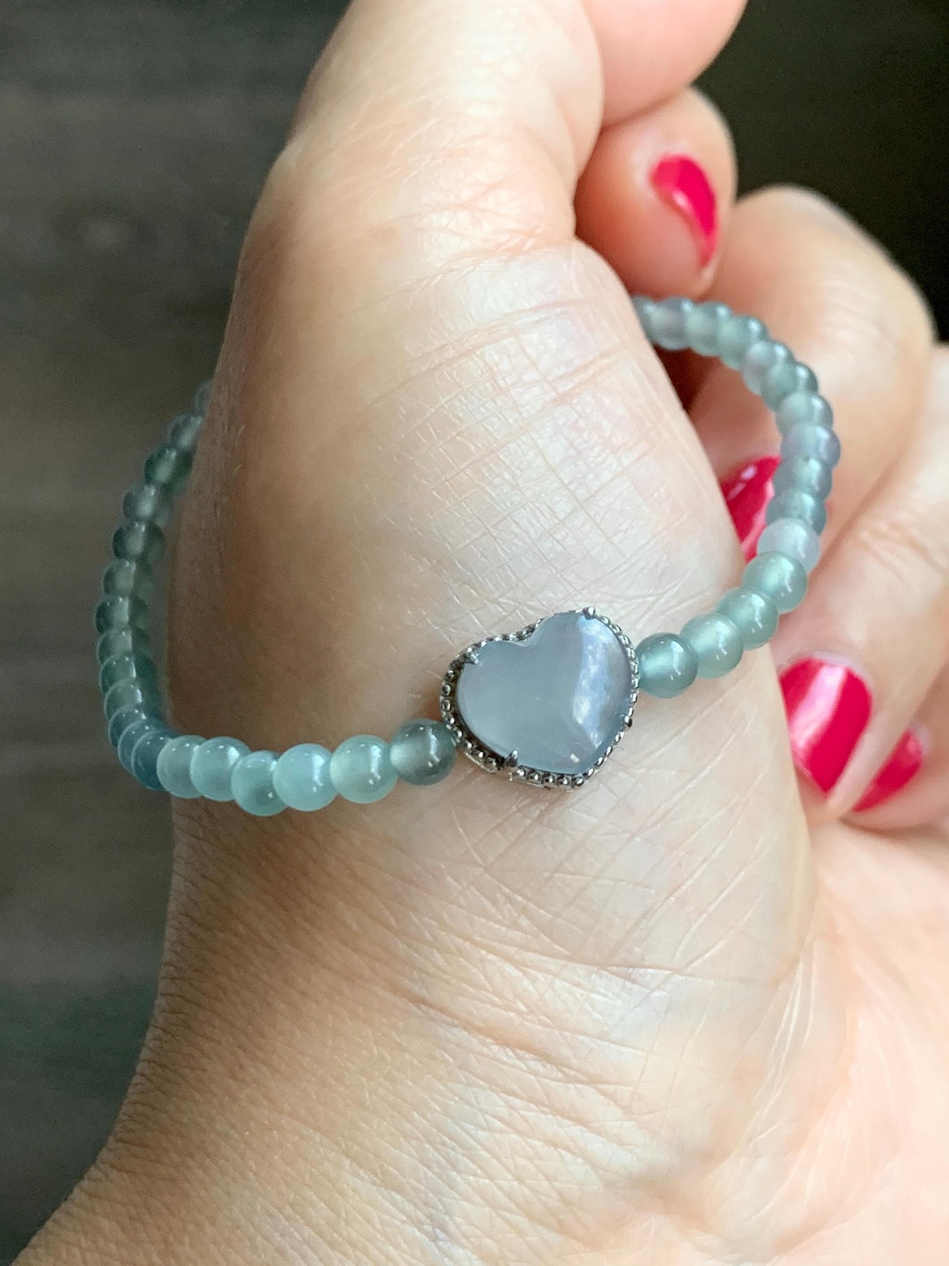 Natural Grade A Guatemalan Icy Highly Translucent Teal Blue Jade Jadeite Beaded Bracelet Sterling Silver 6.75” 5g 天然冰危起光浅蓝翡翠珠潘多拉手串 WQDB246