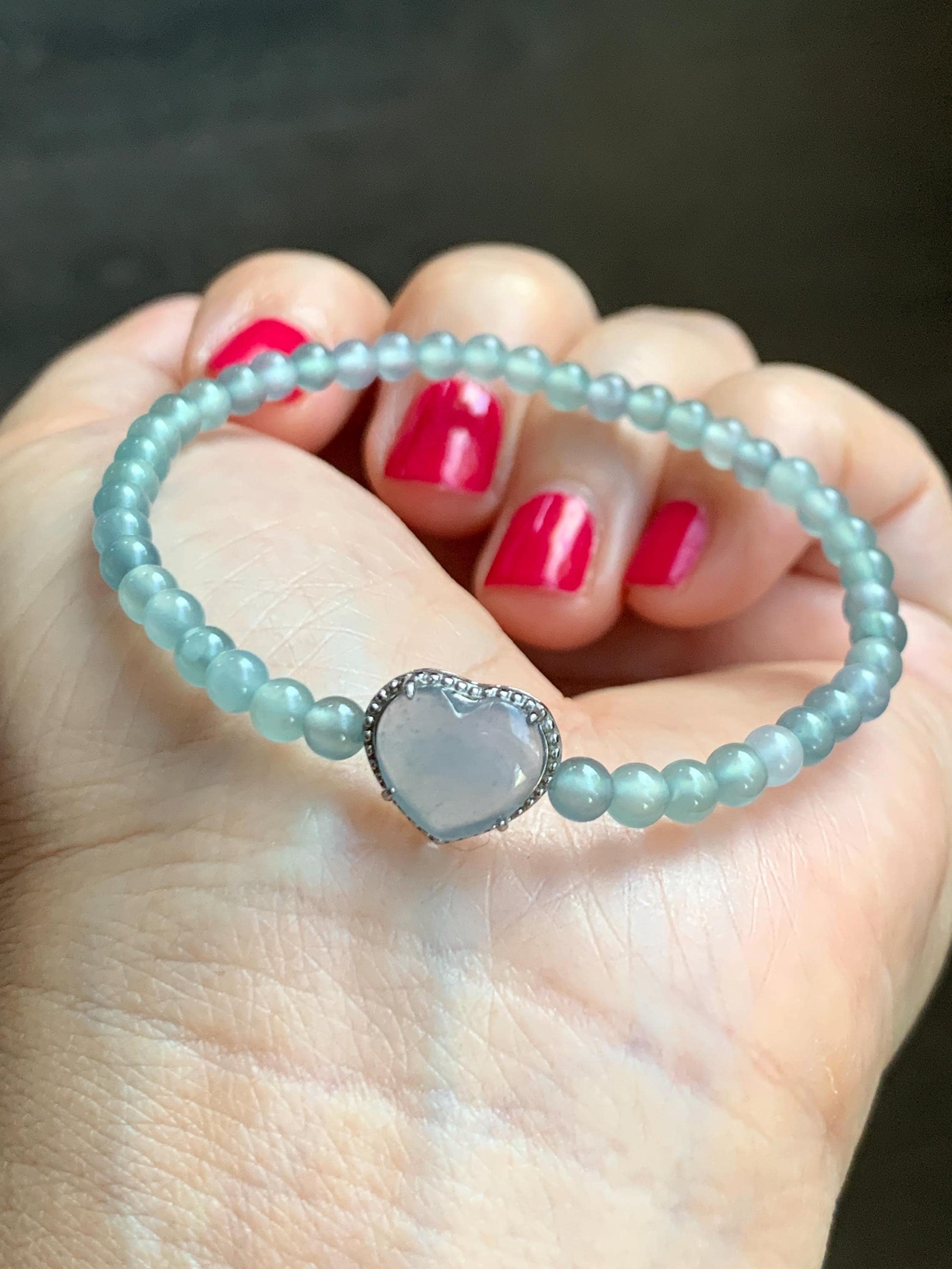 Natural Grade A Guatemalan Icy Highly Translucent Teal Blue Jade Jadeite Beaded Bracelet Sterling Silver 6.75” 5g 天然冰危起光浅蓝翡翠珠潘多拉手串 WQDB246