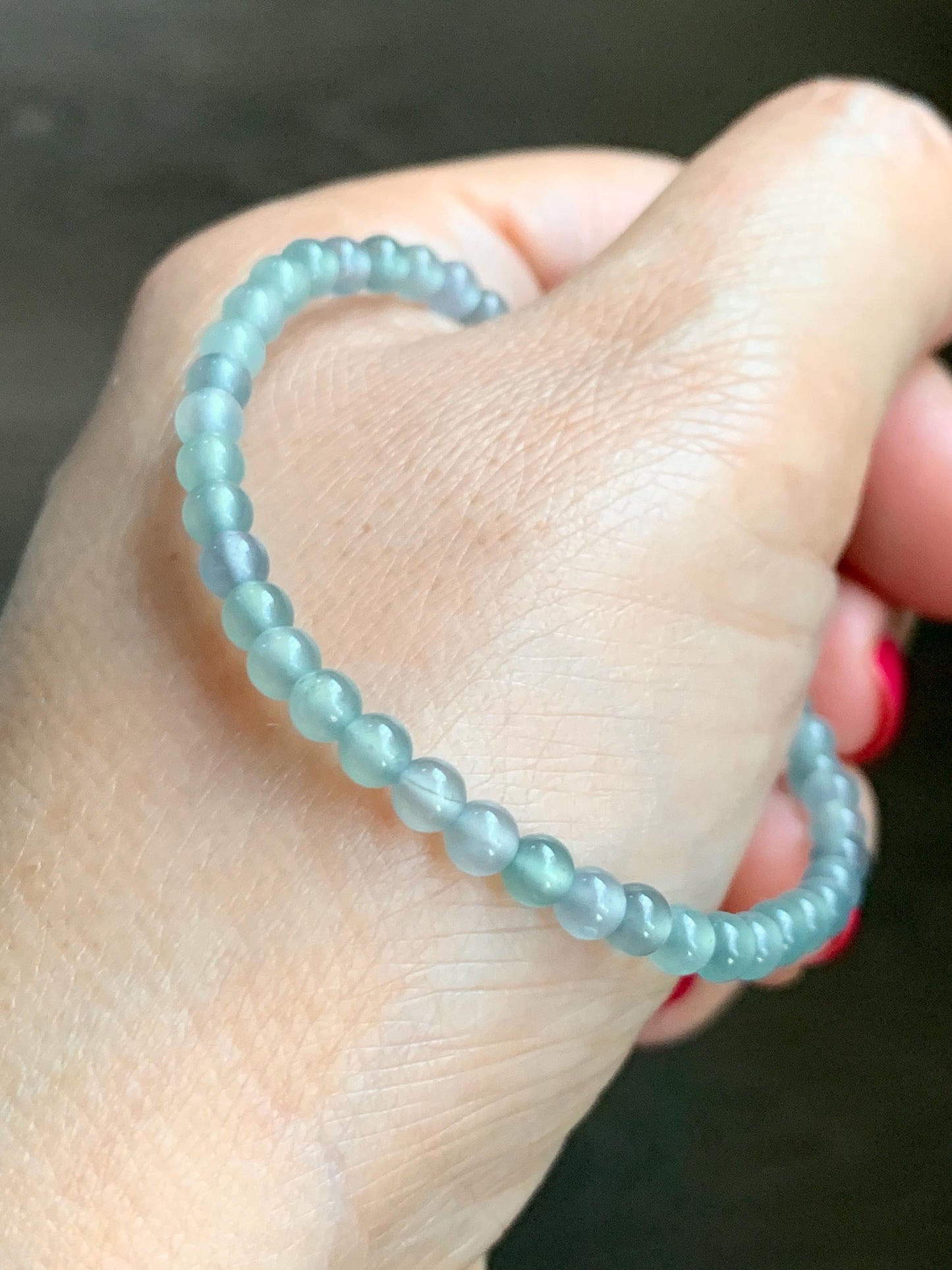 Natural Grade A Guatemalan Icy Highly Translucent Teal Blue Jade Jadeite Beaded Bracelet Sterling Silver 6.75” 5g 天然冰危起光浅蓝翡翠珠潘多拉手串 WQDB246
