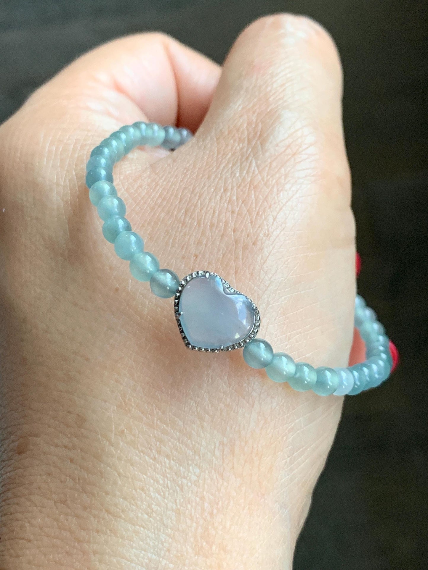 Natural Grade A Guatemalan Icy Highly Translucent Teal Blue Jade Jadeite Beaded Bracelet Sterling Silver 6.75” 5g 天然冰危起光浅蓝翡翠珠潘多拉手串 WQDB246