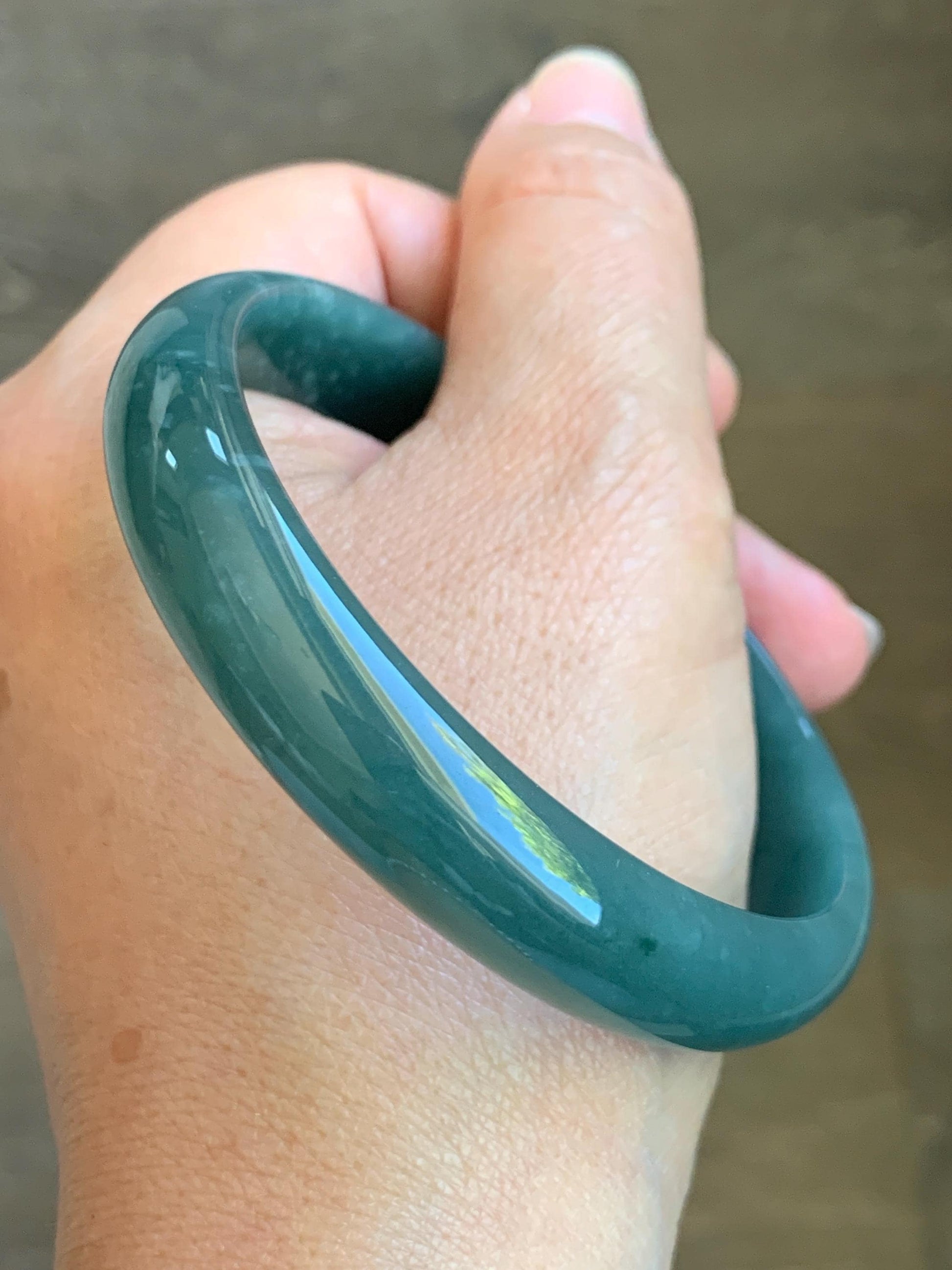 Certified Natural Grade A Guatemalan Translucent Dark Teal Jade Jadeite Wide Bangle Bracelet 61.7mm 7.62" 39g 天然危蓝绿糯种翡翠正圈手镯 8785
