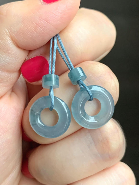 Natural Grade A Guatemalan Icy Translucent Light Blue Jade Jadeite Ping An Kou Donuts A Set Of Two Loose Stones DIY 天然冰危浅蓝翡翠小平安扣 QWL65