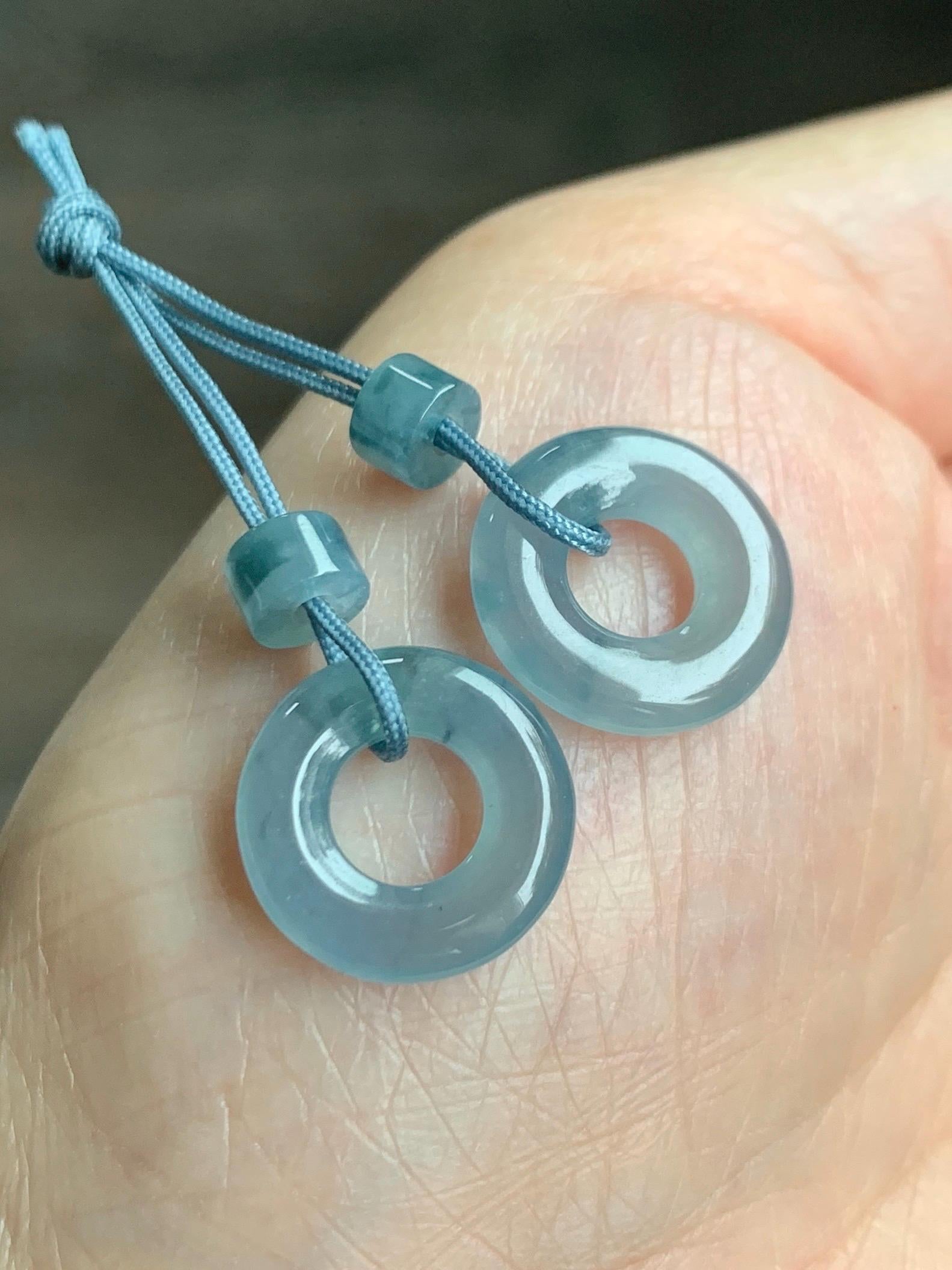 Natural Grade A Guatemalan Icy Translucent Light Blue Jade Jadeite Ping An Kou Donuts A Set Of Two Loose Stones DIY 天然冰危浅蓝翡翠小平安扣 QWL65