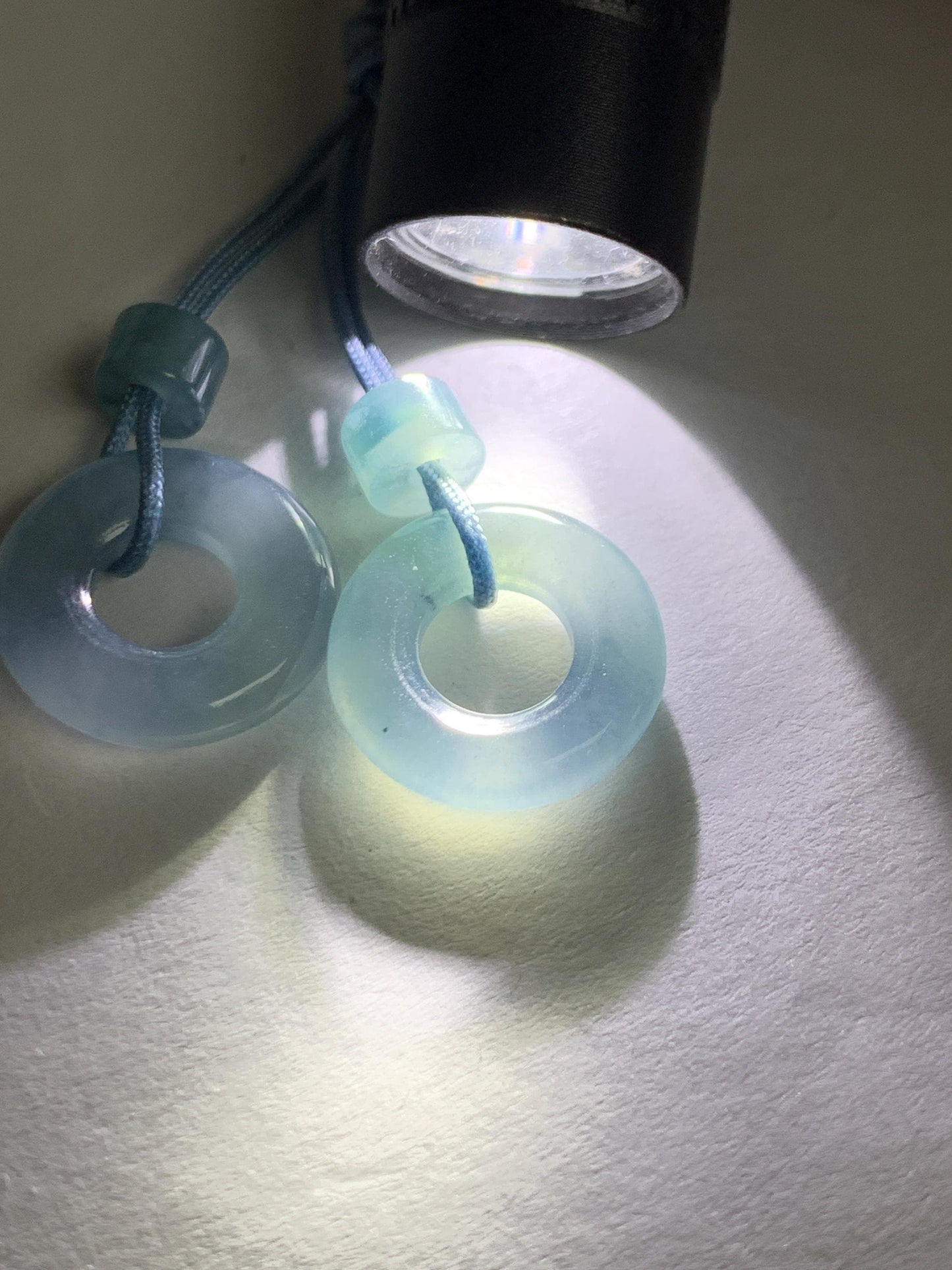 Natural Grade A Guatemalan Icy Translucent Light Blue Jade Jadeite Ping An Kou Donuts A Set Of Two Loose Stones DIY 天然冰危浅蓝翡翠小平安扣 QWL65